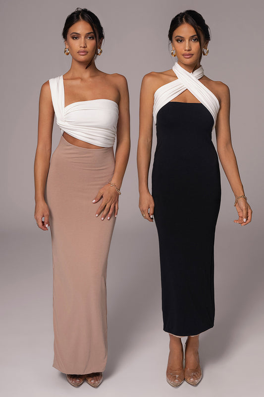 Black/Beige Dominic Reversible Maxi Dress JLUXLABEL