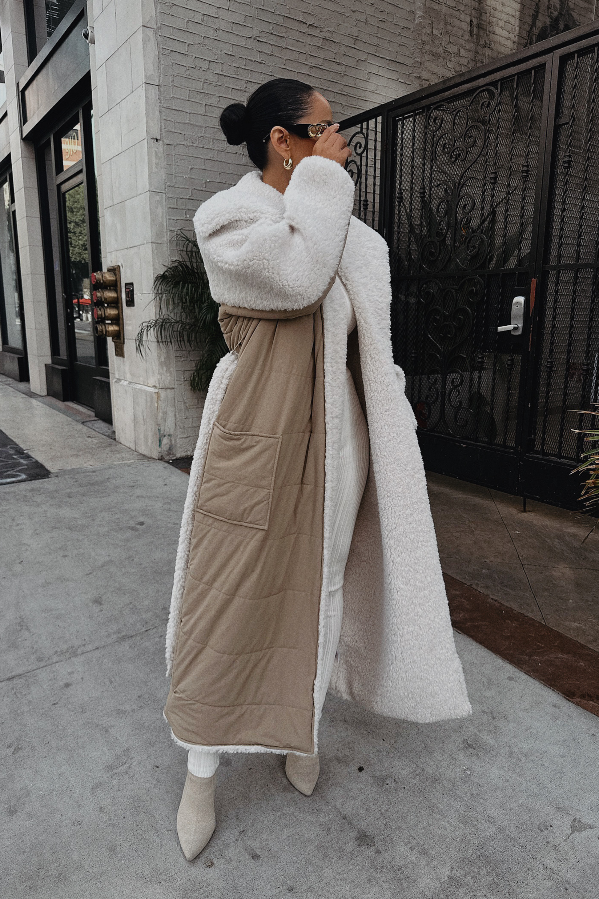 Beige/Ivory Contrast Sherpa Coat JLUXLABEL