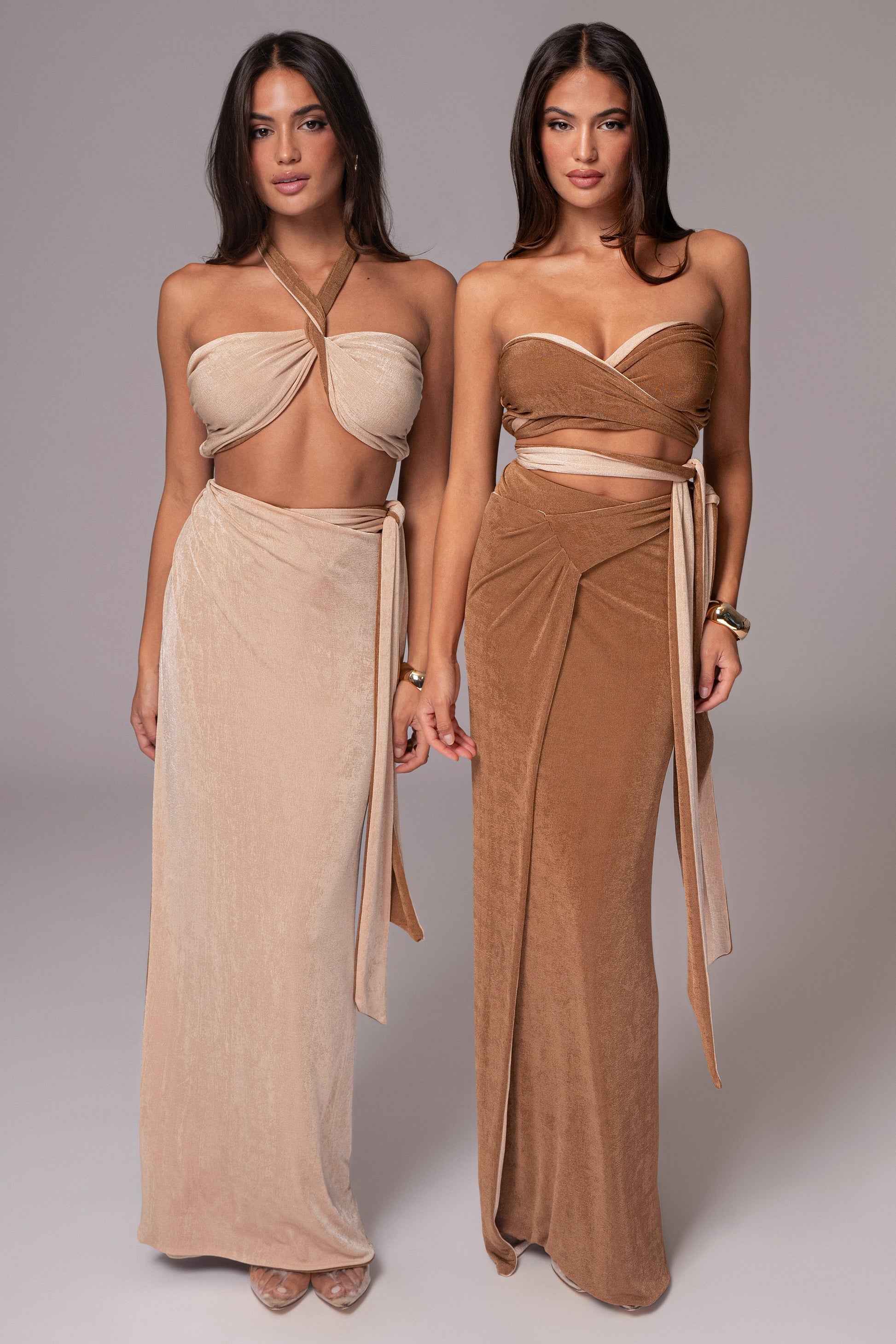 Brown/Beige Venus Reversible Skirt Set JLUXLABEL