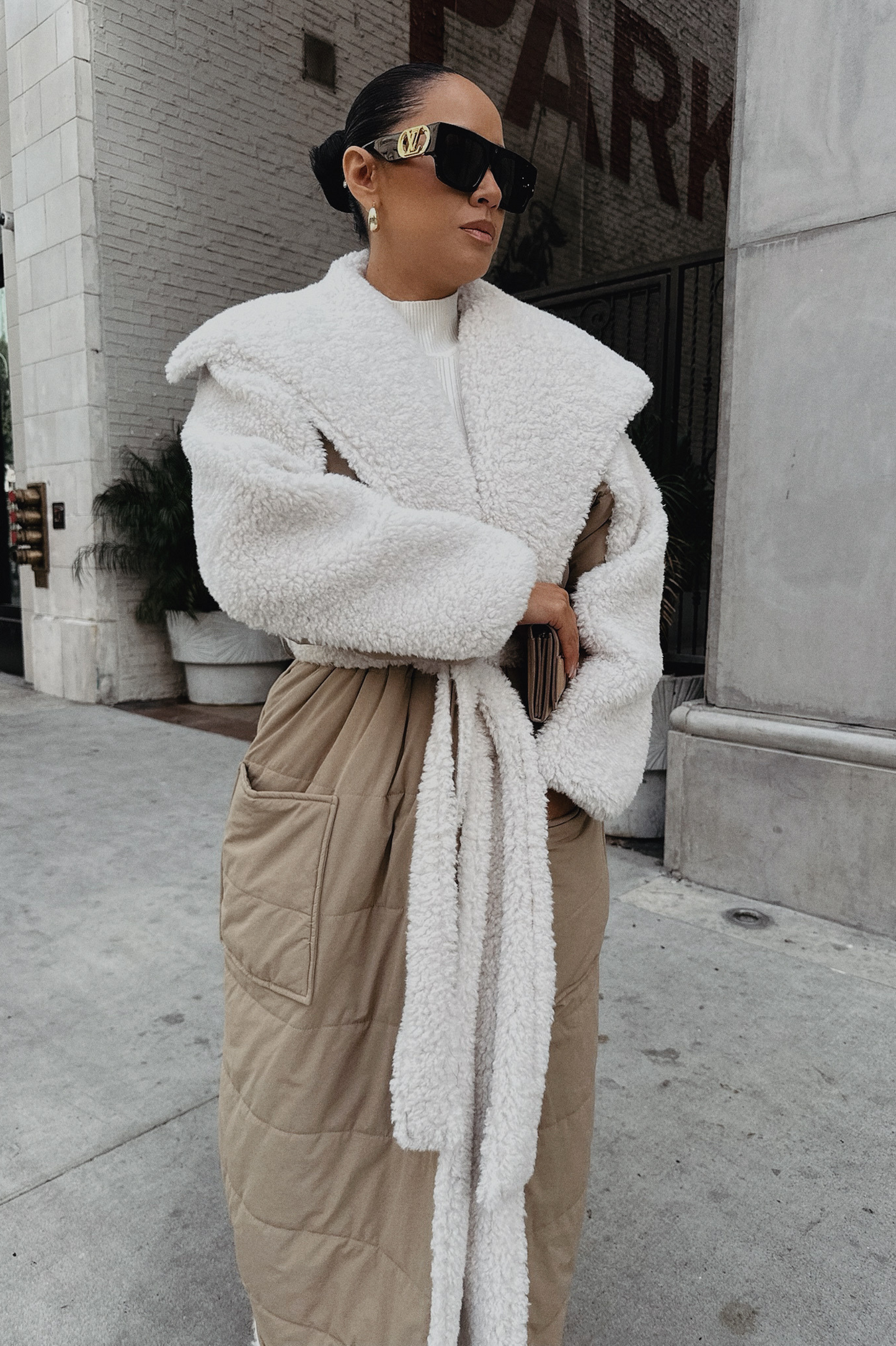 Beige/Ivory Contrast Sherpa Coat JLUXLABEL