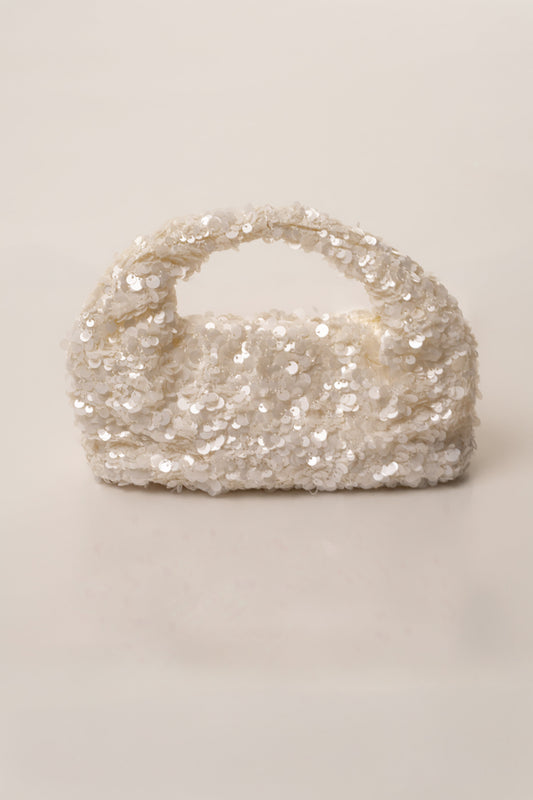White Main Event Sequin Handbag