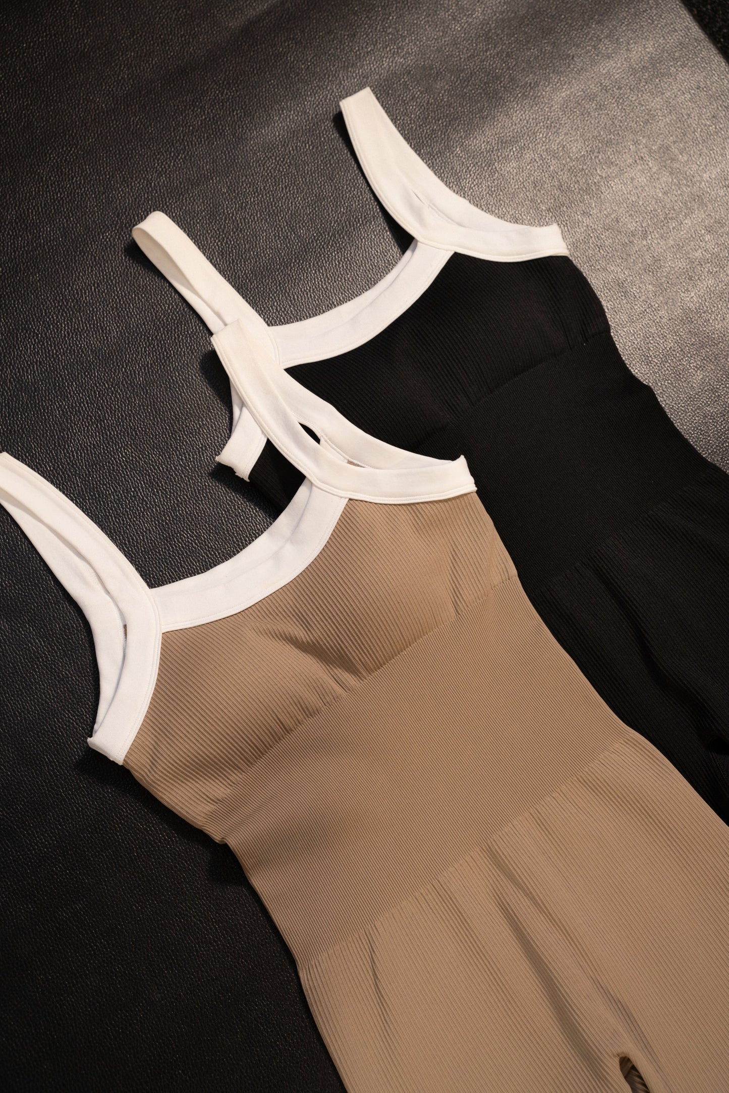 Beige/White Core Ribbed Jumpsuit JLUXLABEL