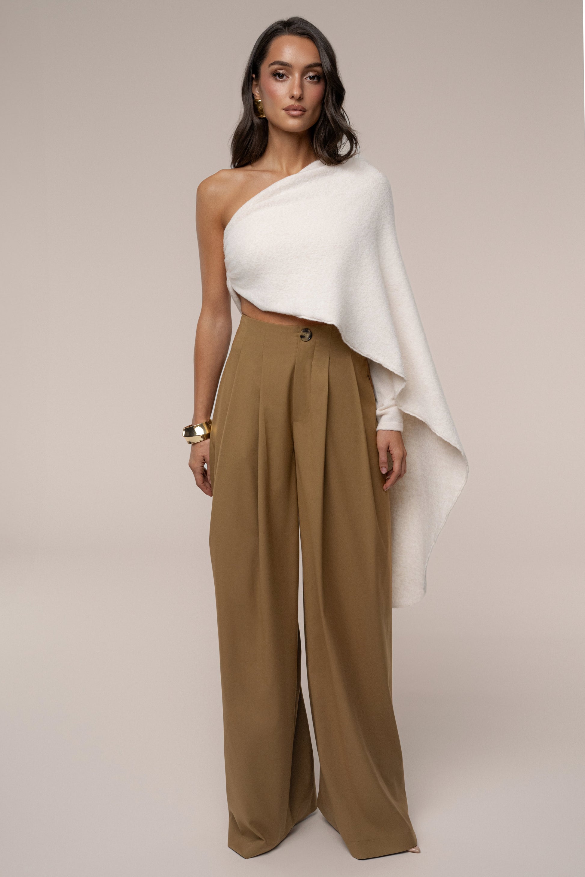 Tan Polished Pleat Trouser JLUXLABEL