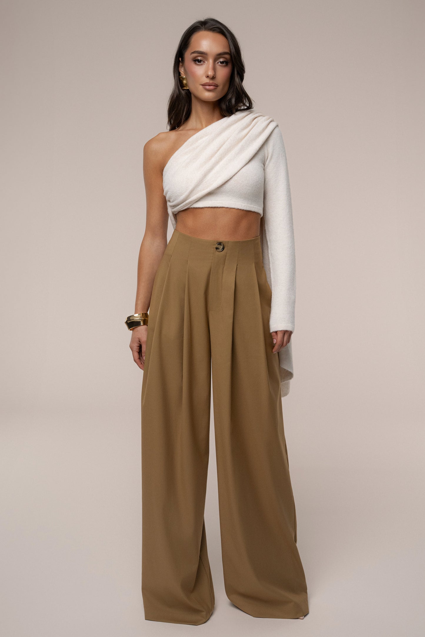 Tan Polished Pleat Trouser JLUXLABEL