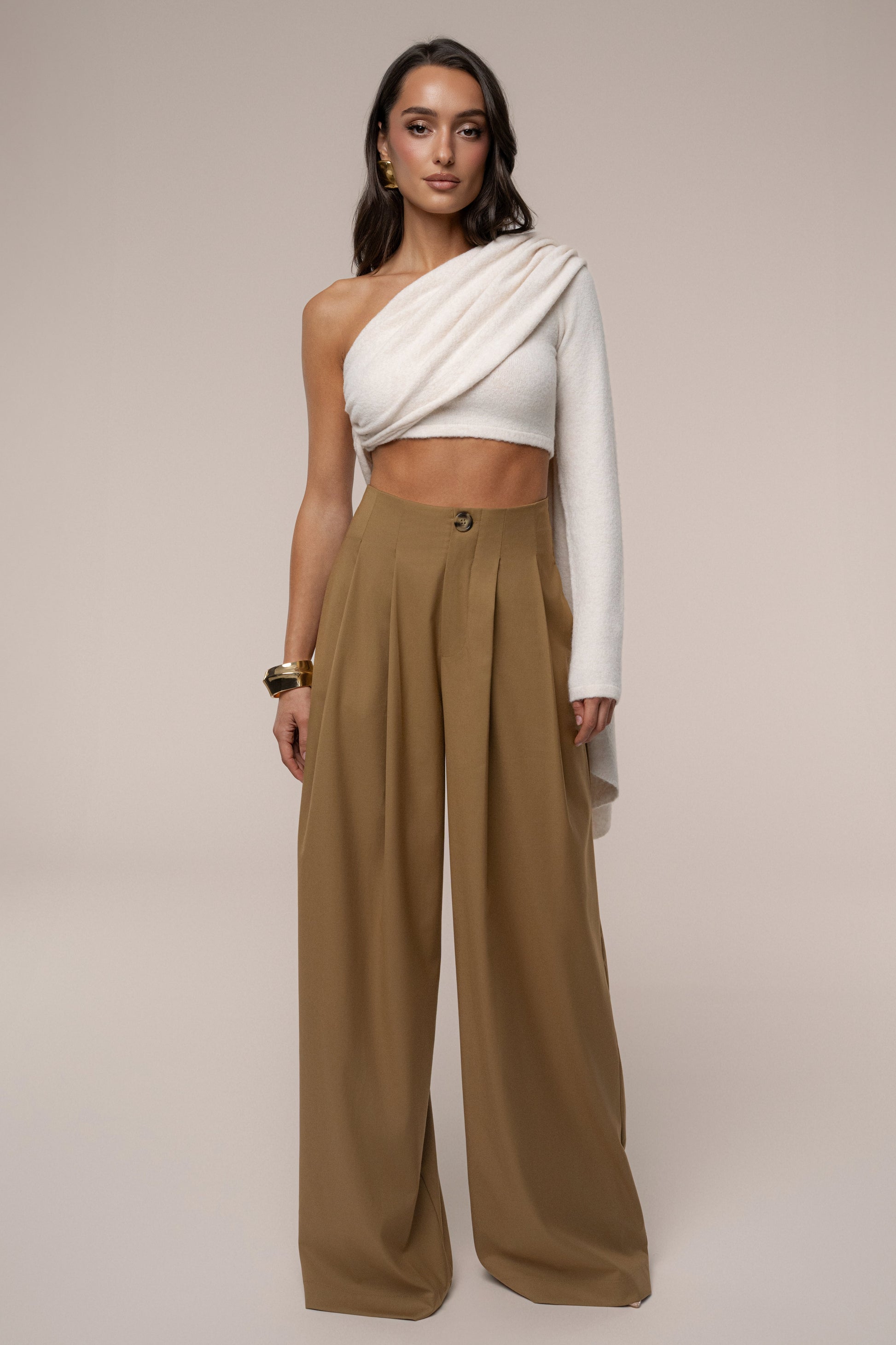 Tan Polished Pleat Trouser JLUXLABEL