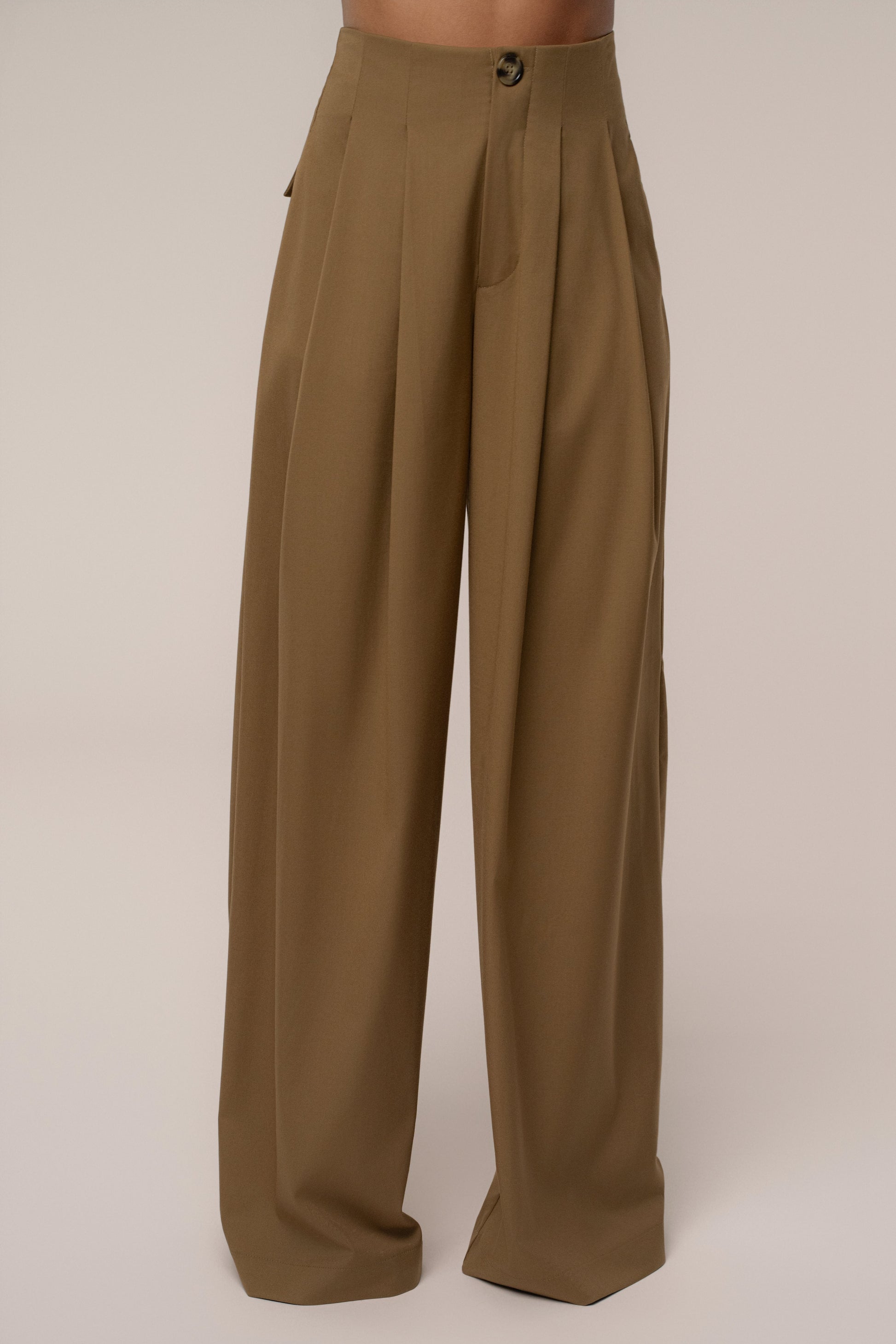 Tan Polished Pleat Trouser JLUXLABEL