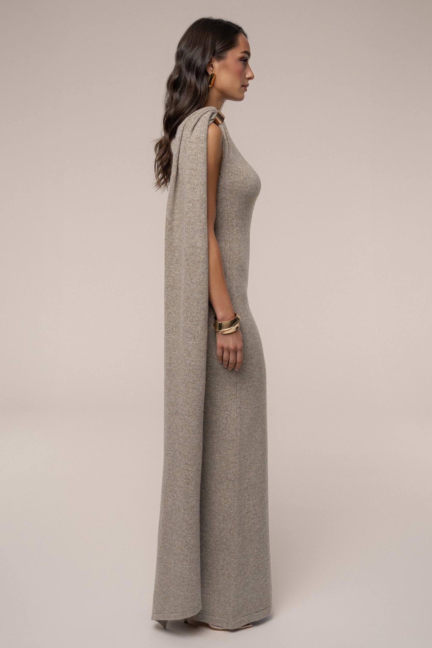 Taupe Aniza Drape Maxi Dress JLUXLABEL