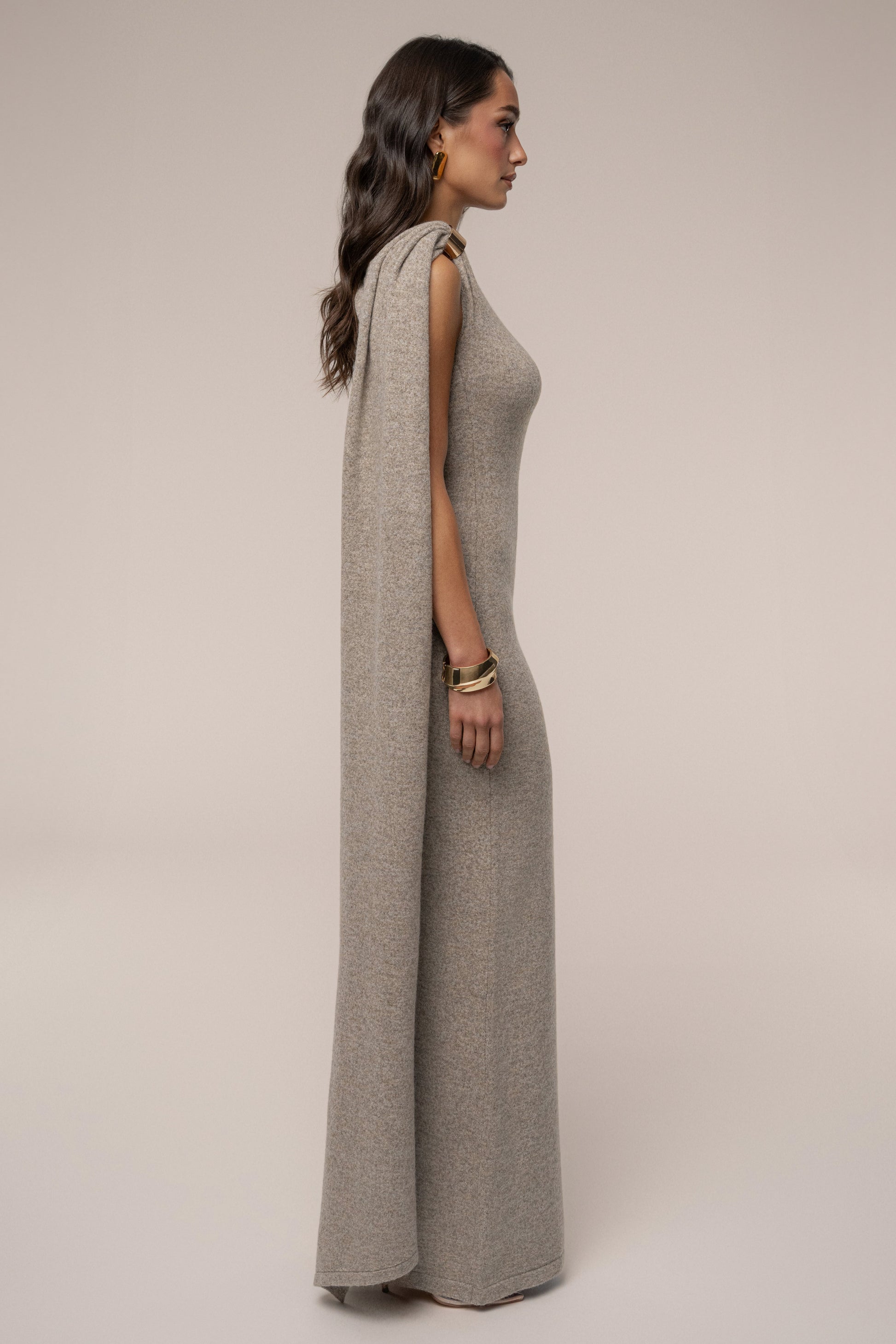 Taupe Aniza Drape Maxi Dress JLUXLABEL