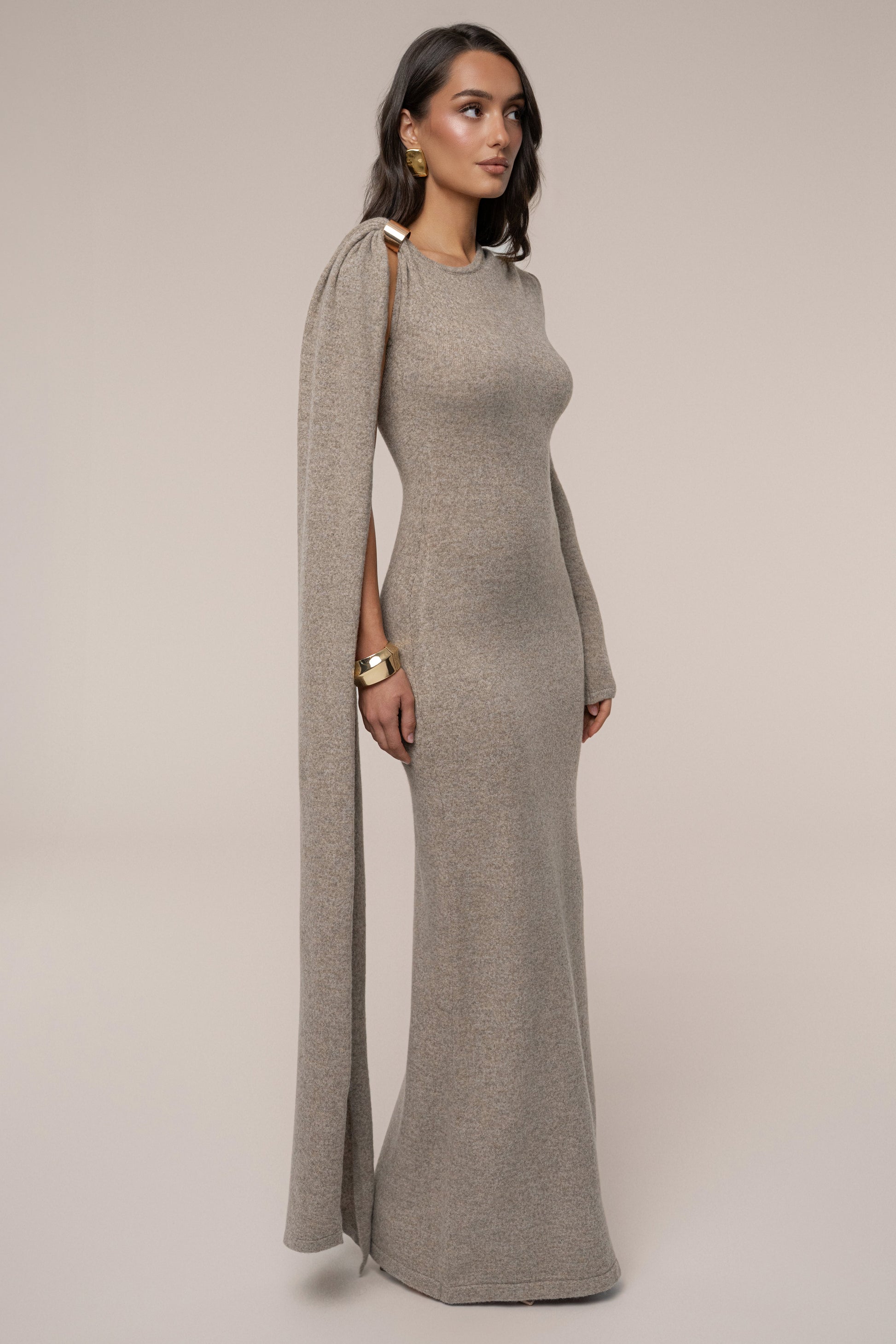 Taupe Aniza Drape Maxi Dress JLUXLABEL