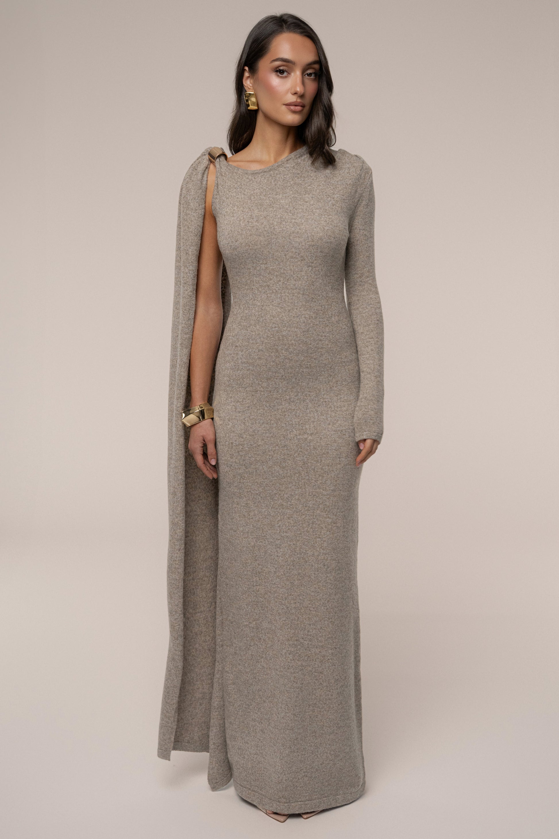 Taupe Aniza Drape Maxi Dress JLUXLABEL