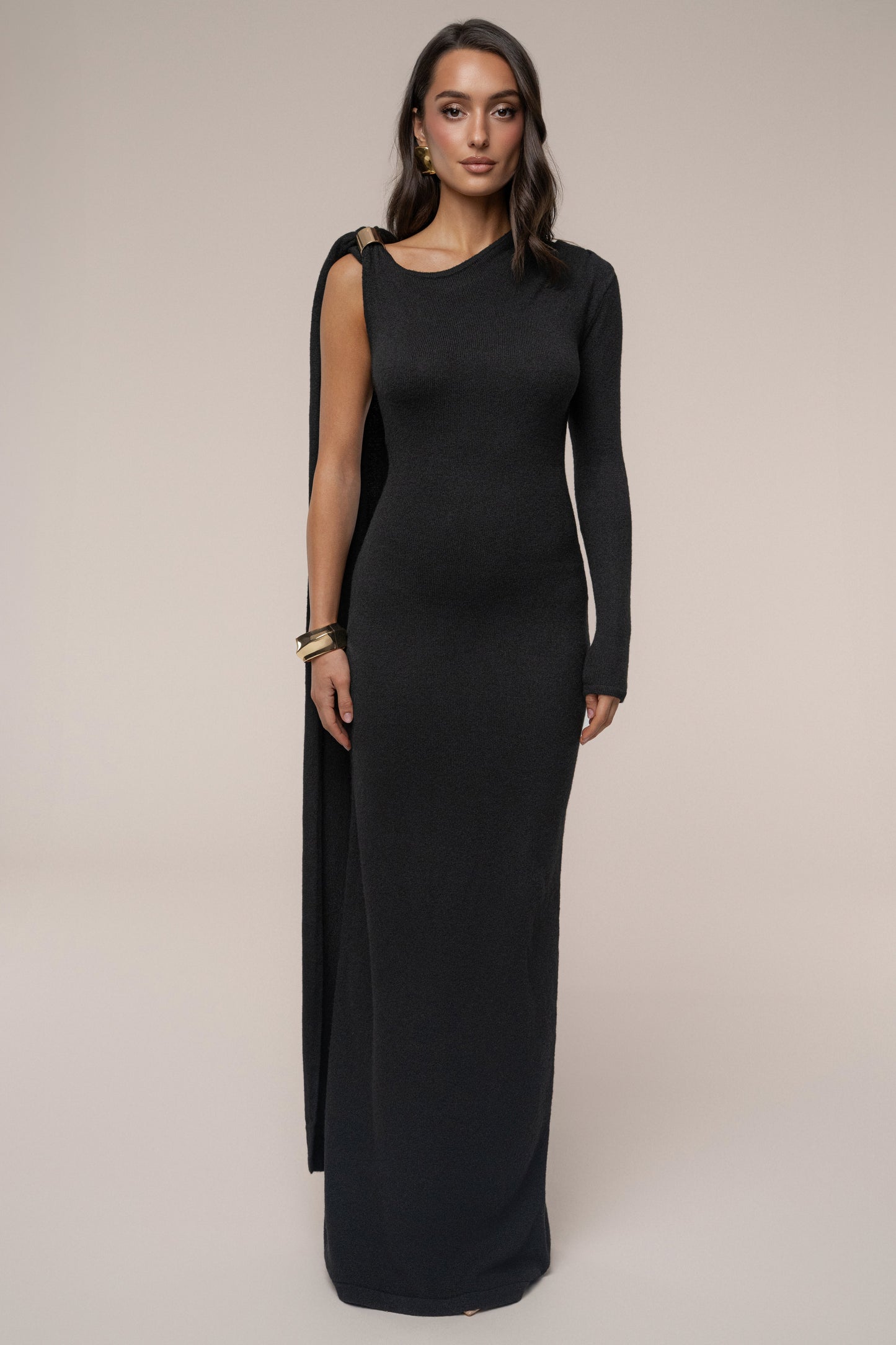 Black Aniza Drape Maxi Dress JLUXLABEL