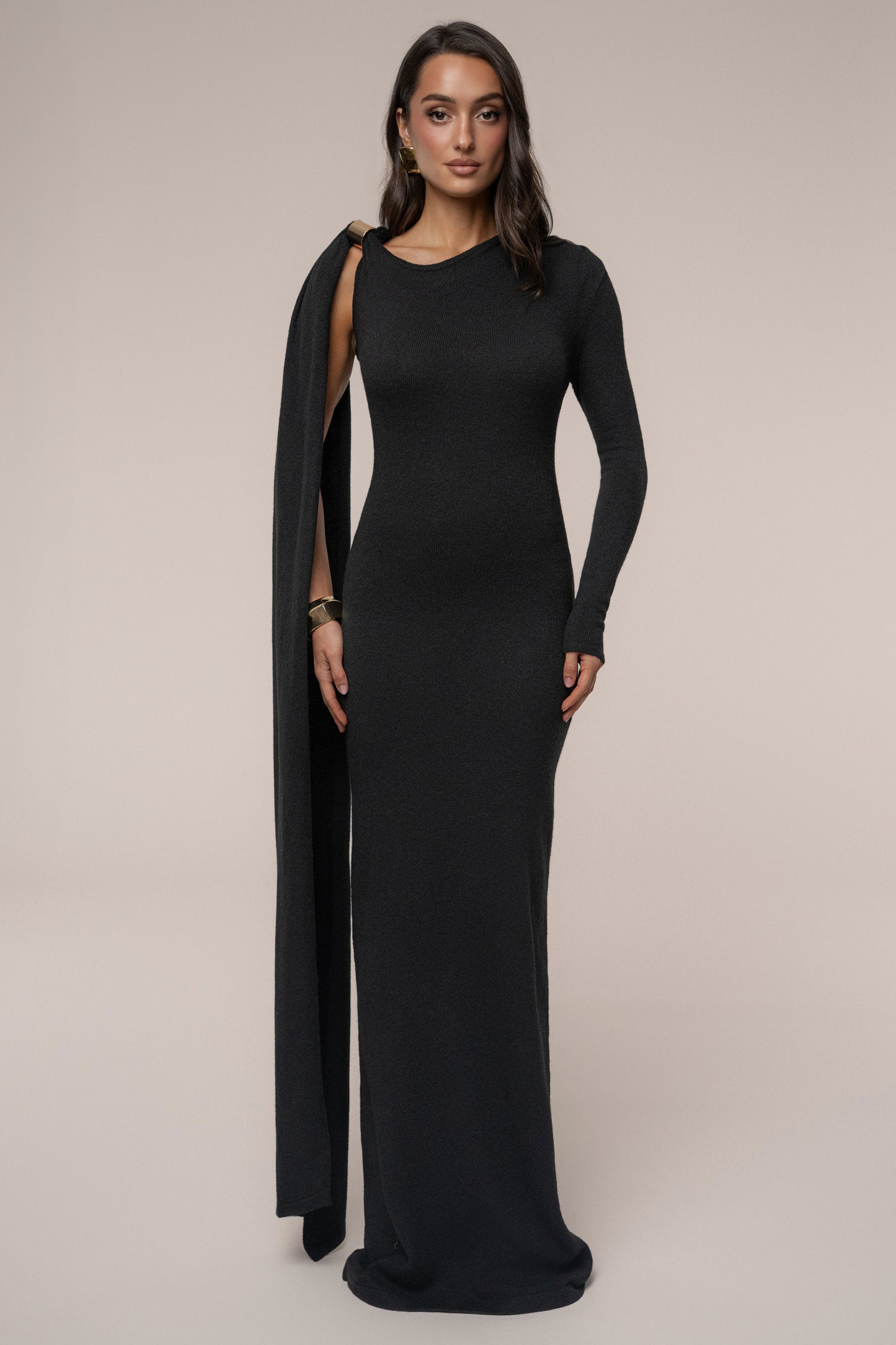 Black Aniza Drape Maxi Dress JLUXLABEL