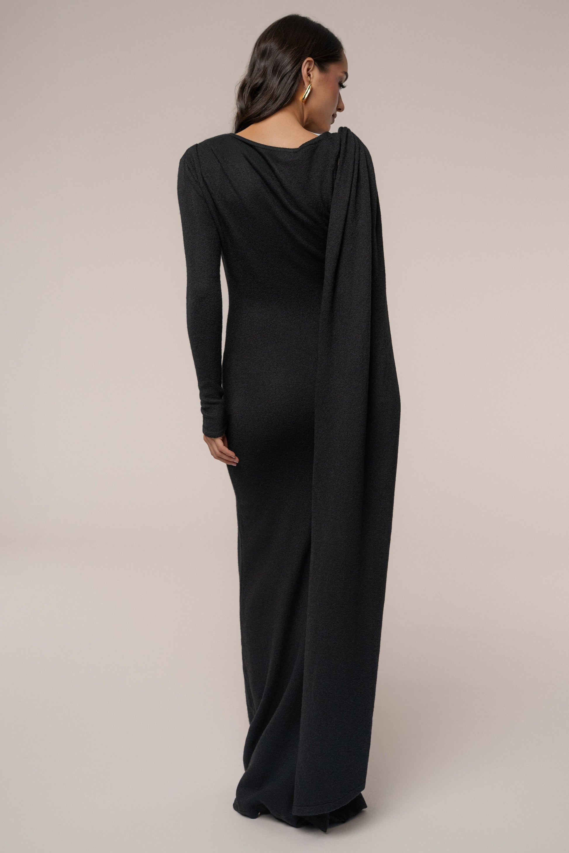 Black Aniza Drape Maxi Dress JLUXLABEL