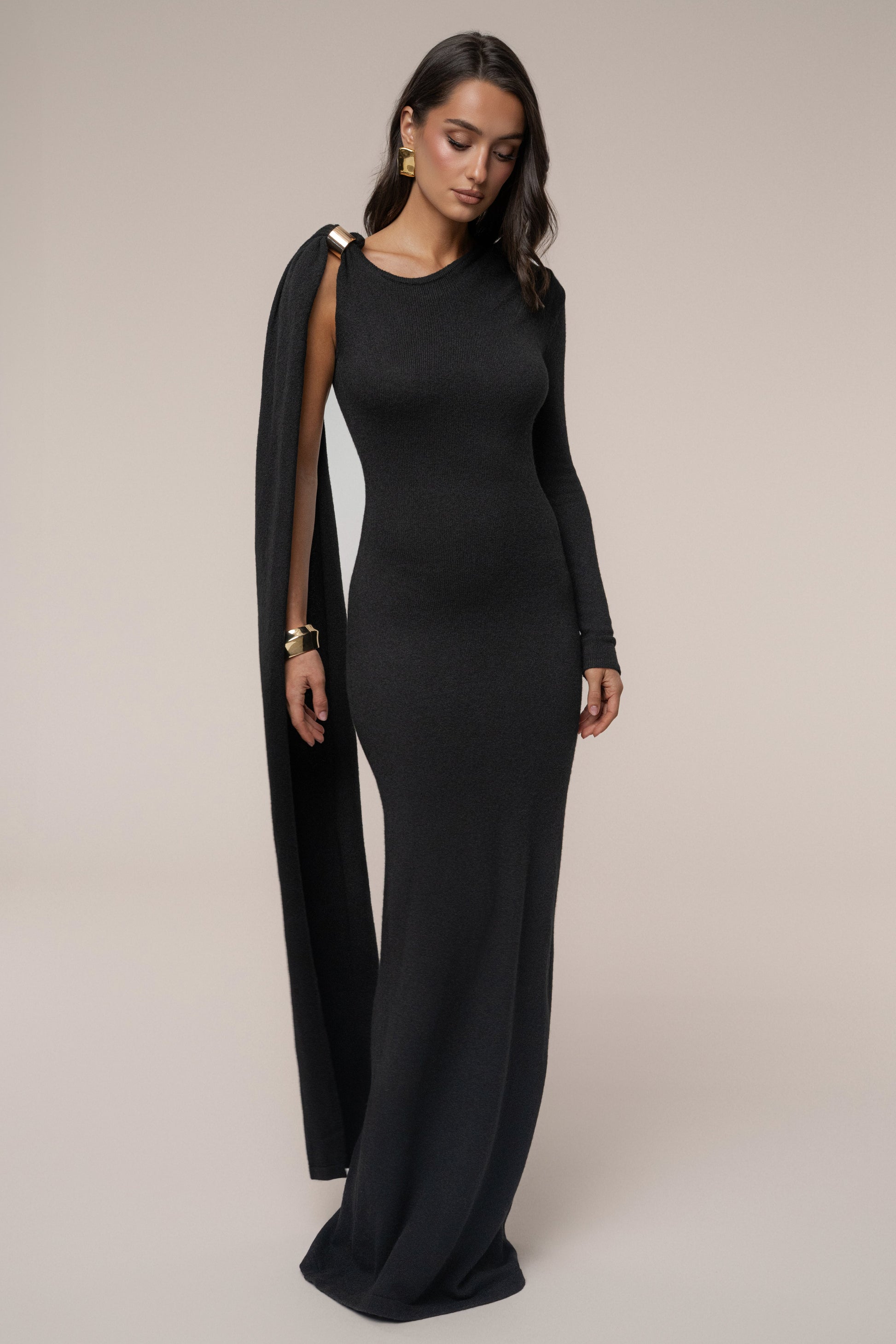 Black Aniza Drape Maxi Dress JLUXLABEL