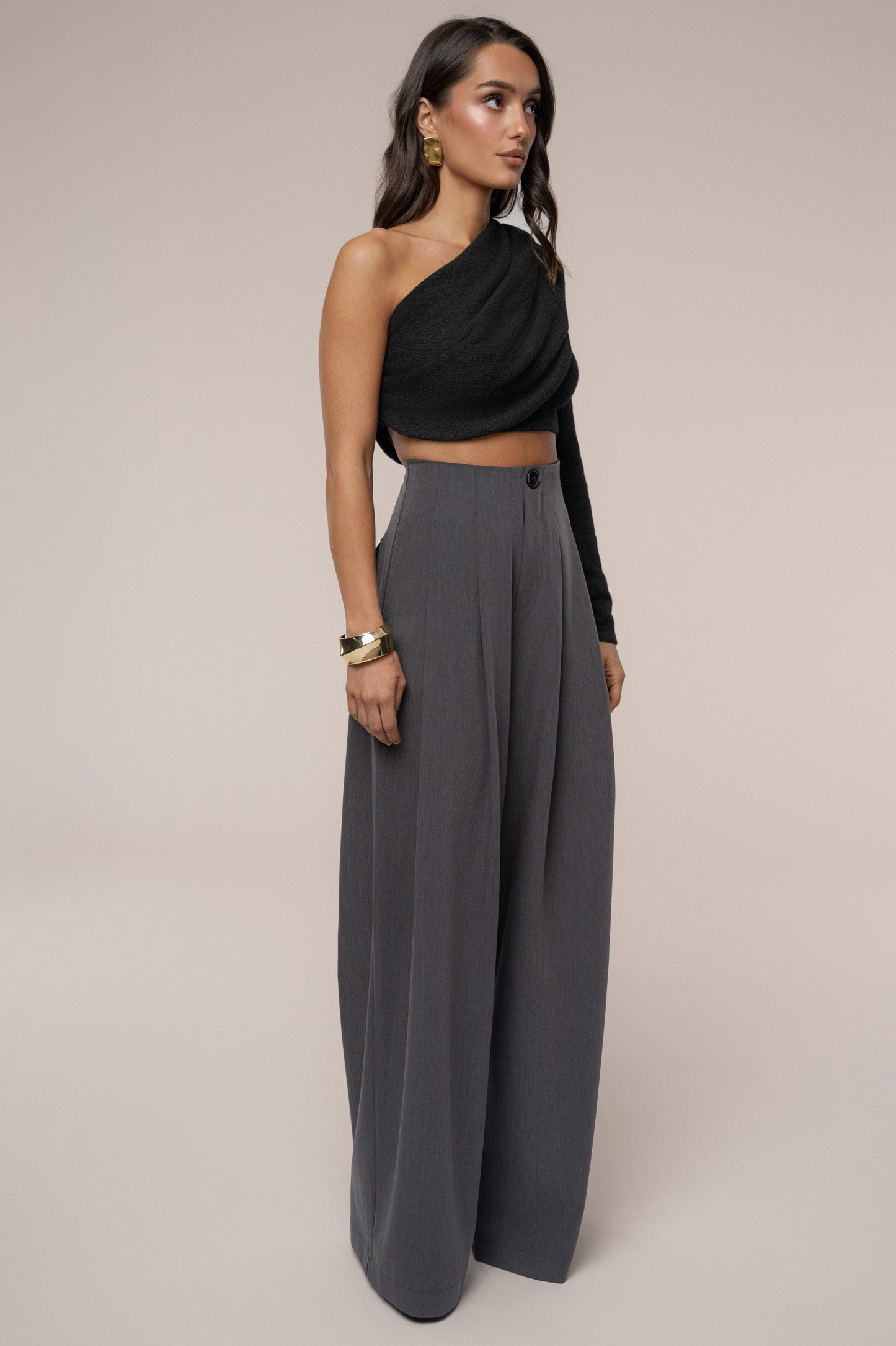Grey Polished Pleat Trouser JLUXLABEL