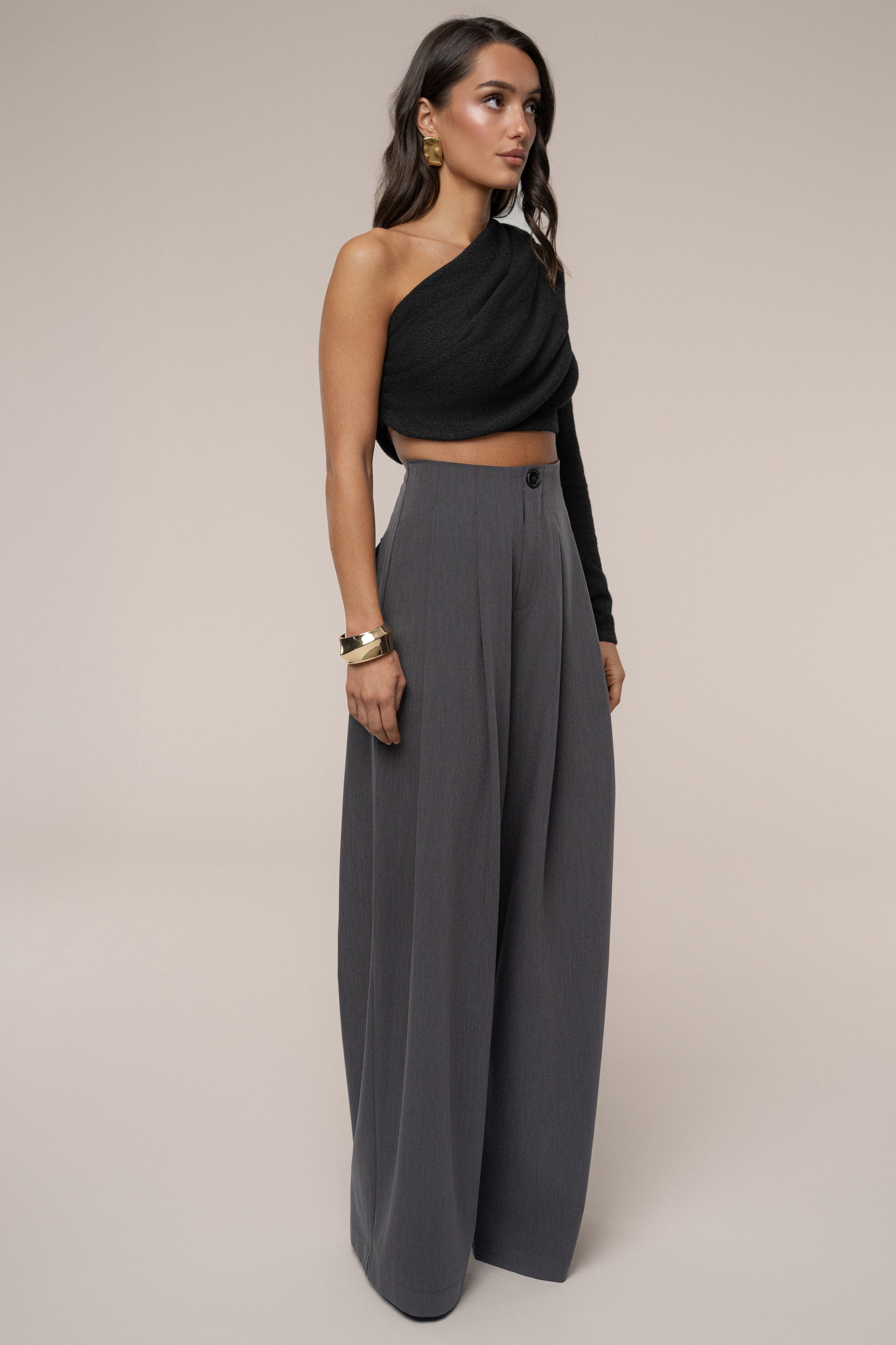 Grey Polished Pleat Trouser JLUXLABEL