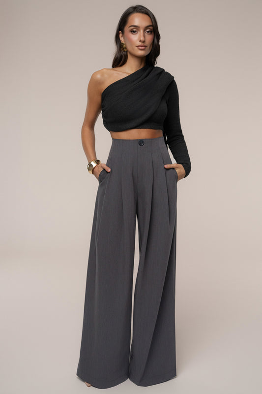 Grey Polished Pleat Trouser JLUXLABEL