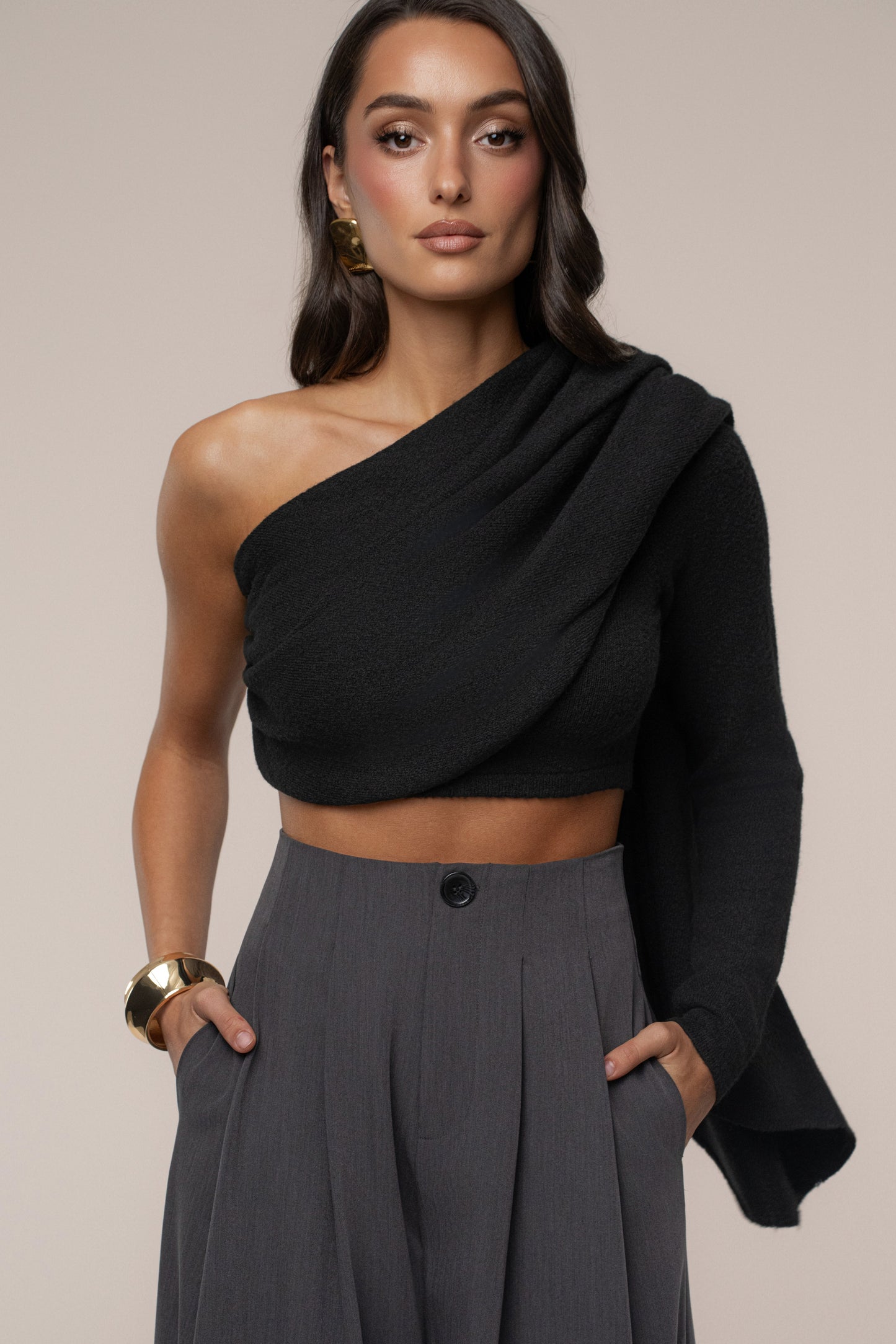 Black Capsule One Shoulder Top JLUXLABEL