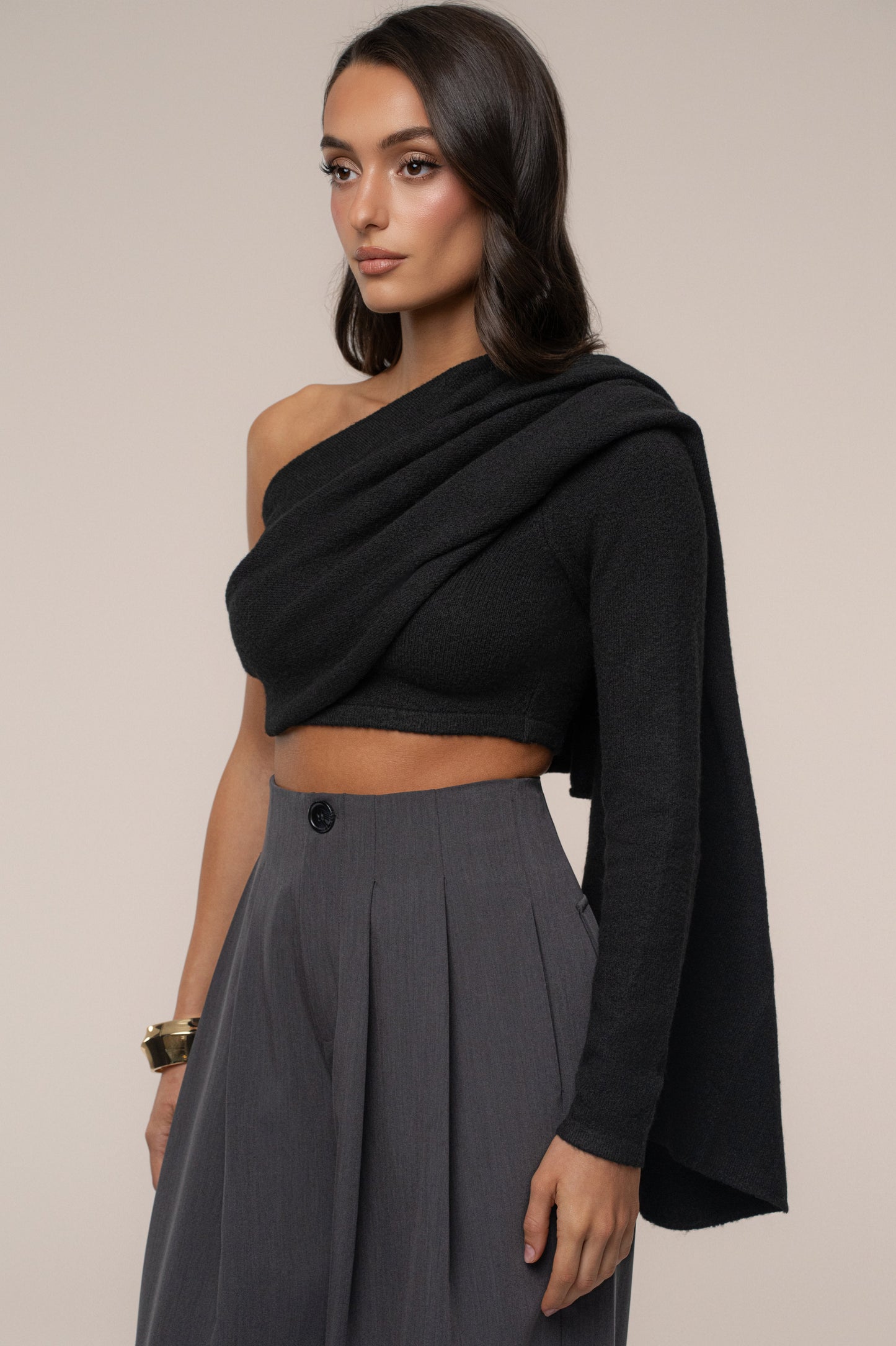 Black Capsule One Shoulder Top JLUXLABEL