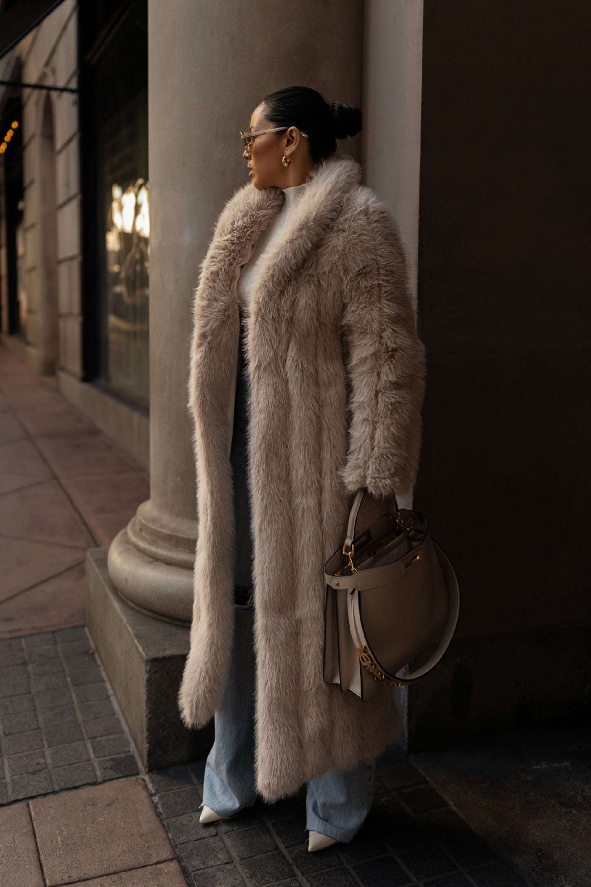 Beige Manhattan Faux Fur Coat NEWFASHIONEDGE