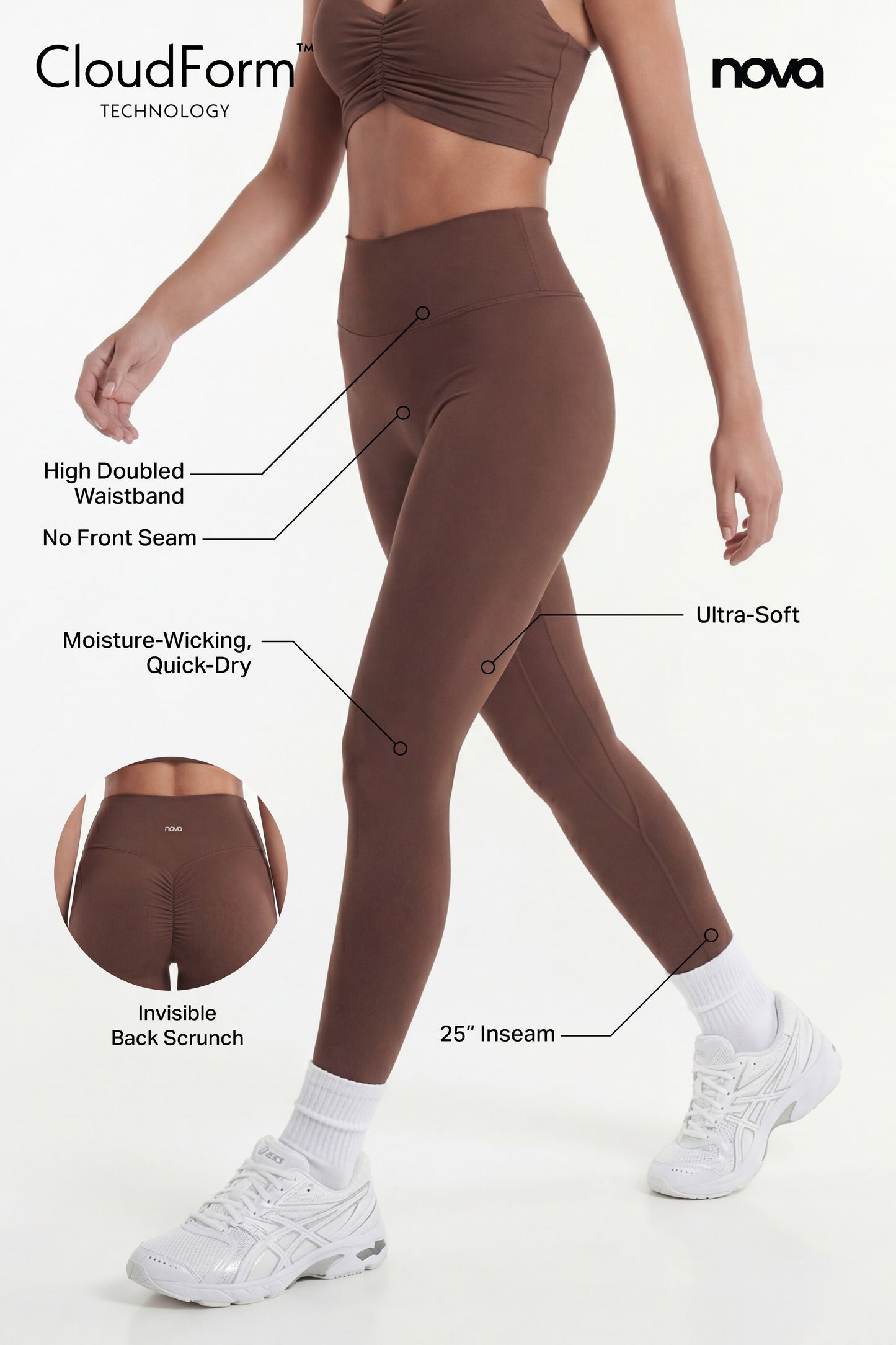 CloudForm™ 25″ Invisible Scrunch Legging - Brown