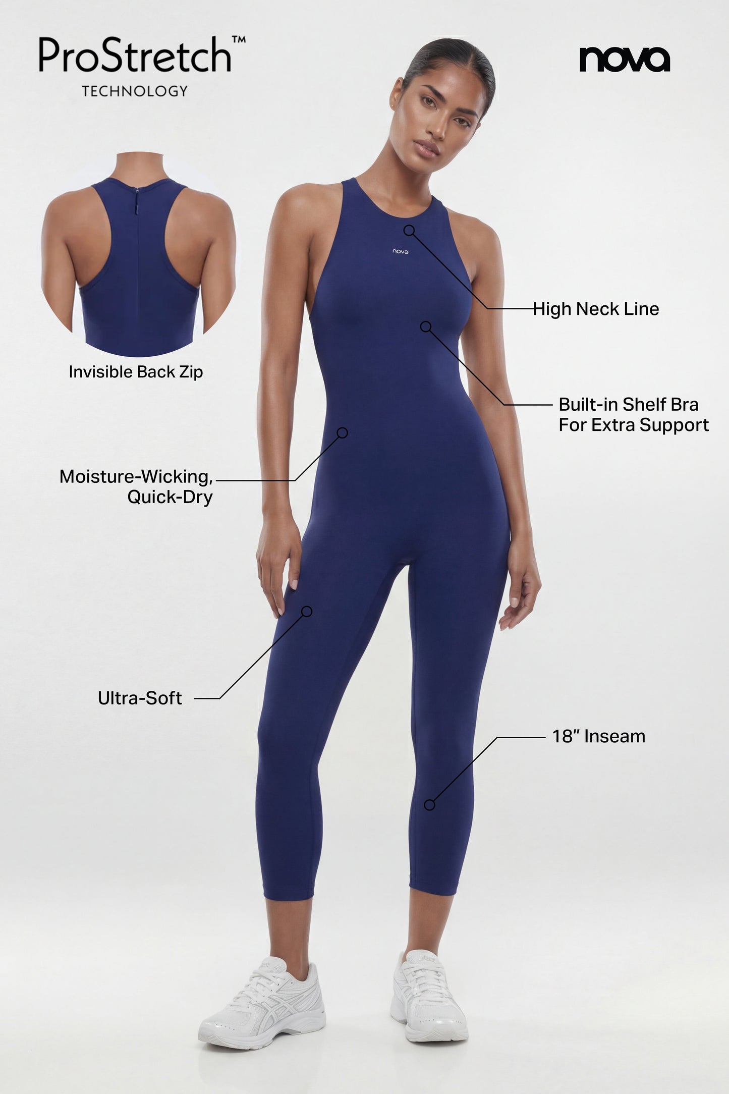 ProStretch™ 18″ High Neck Capri Jumpsuit - Navy NEWFASHIONEDGE