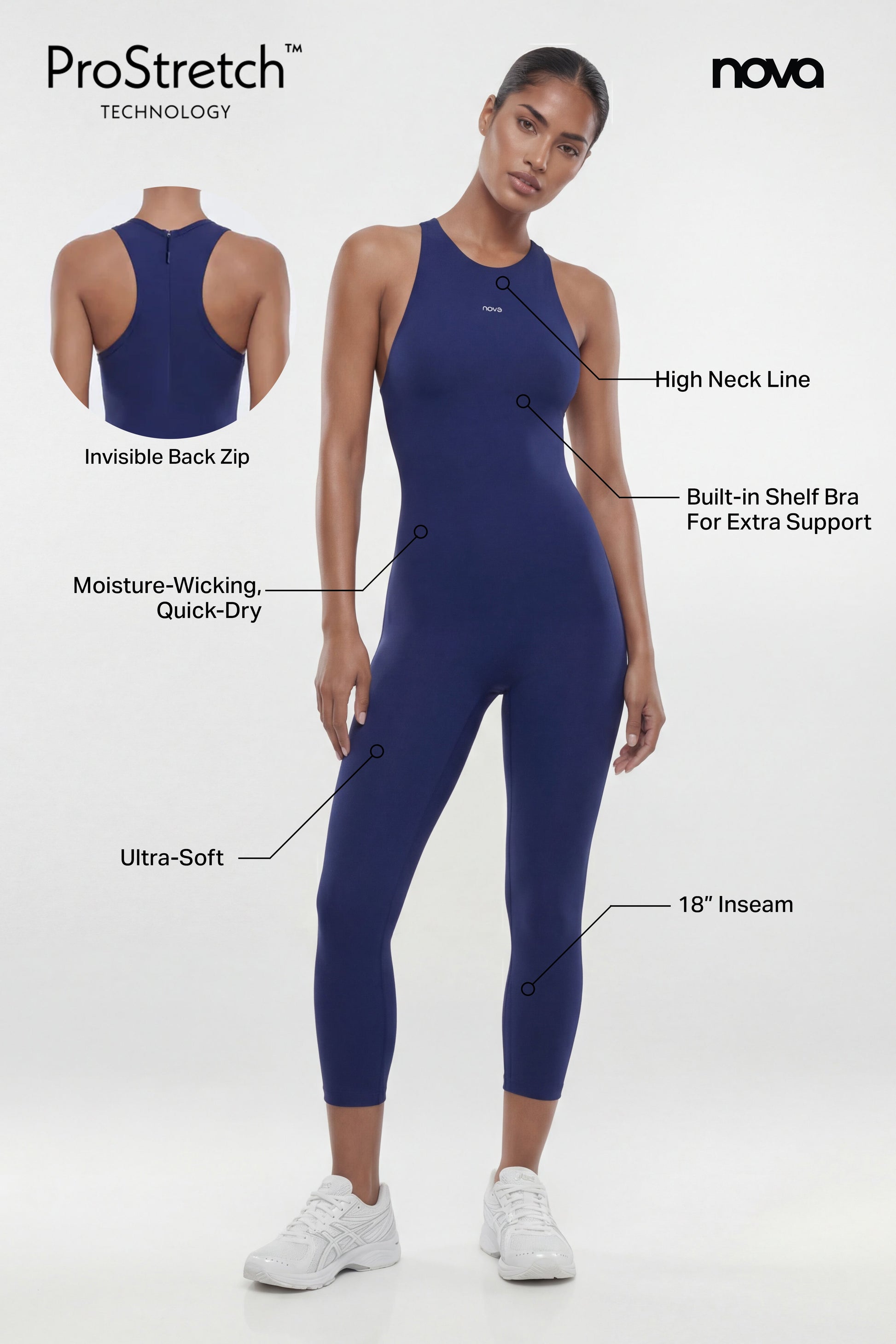 ProStretch™ 18″ High Neck Capri Jumpsuit - Navy NEWFASHIONEDGE