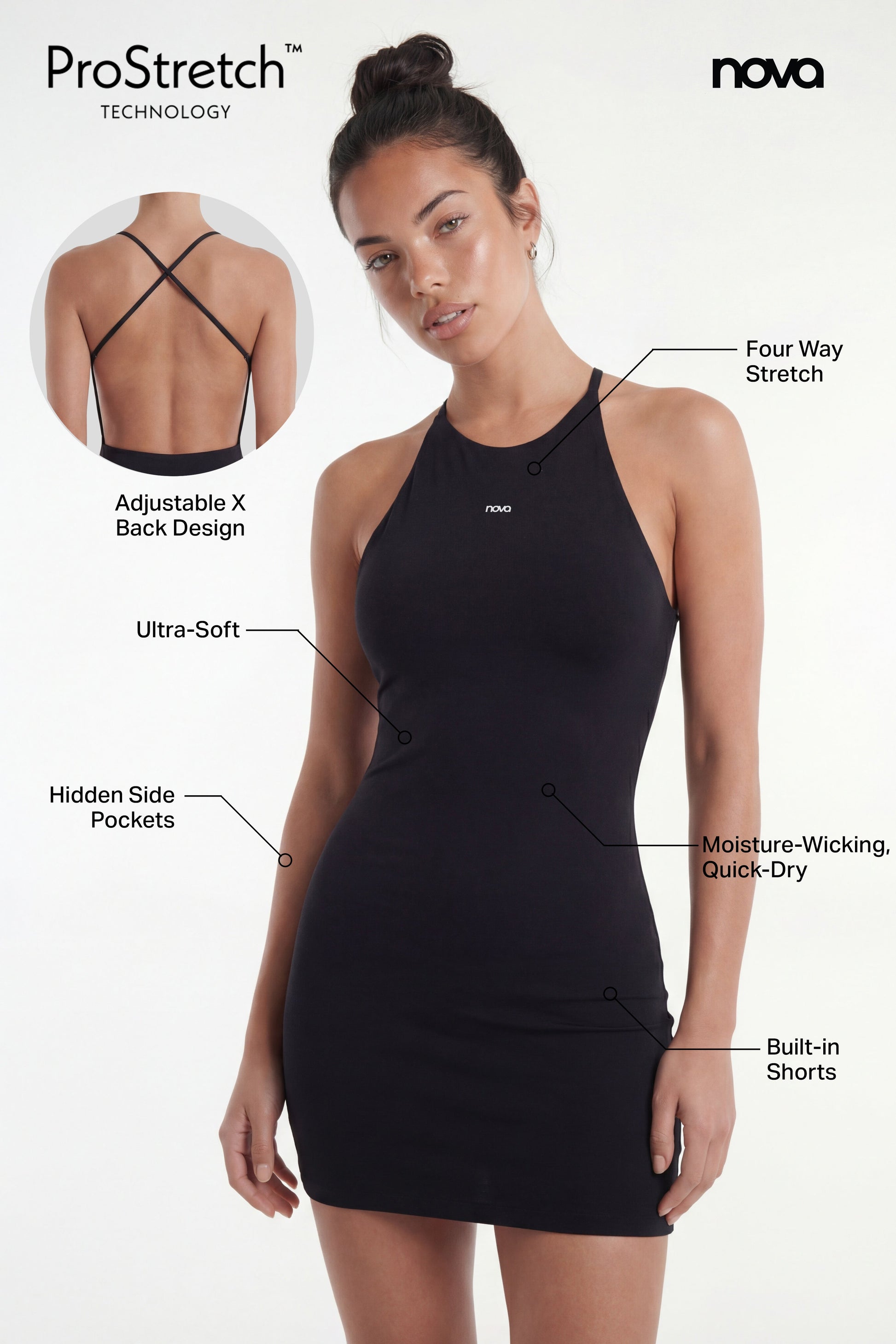 ProStretch™ Open Back Sports Dress - Black NEWFASHIONEDGE