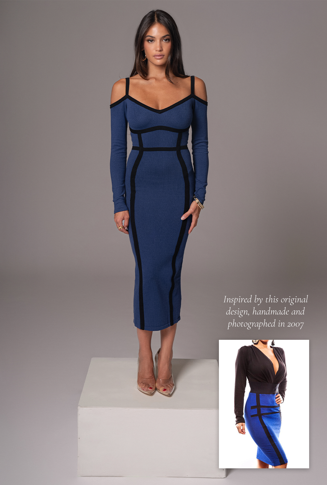 Navy  Debora Knit Midi Dress JLUXLABEL