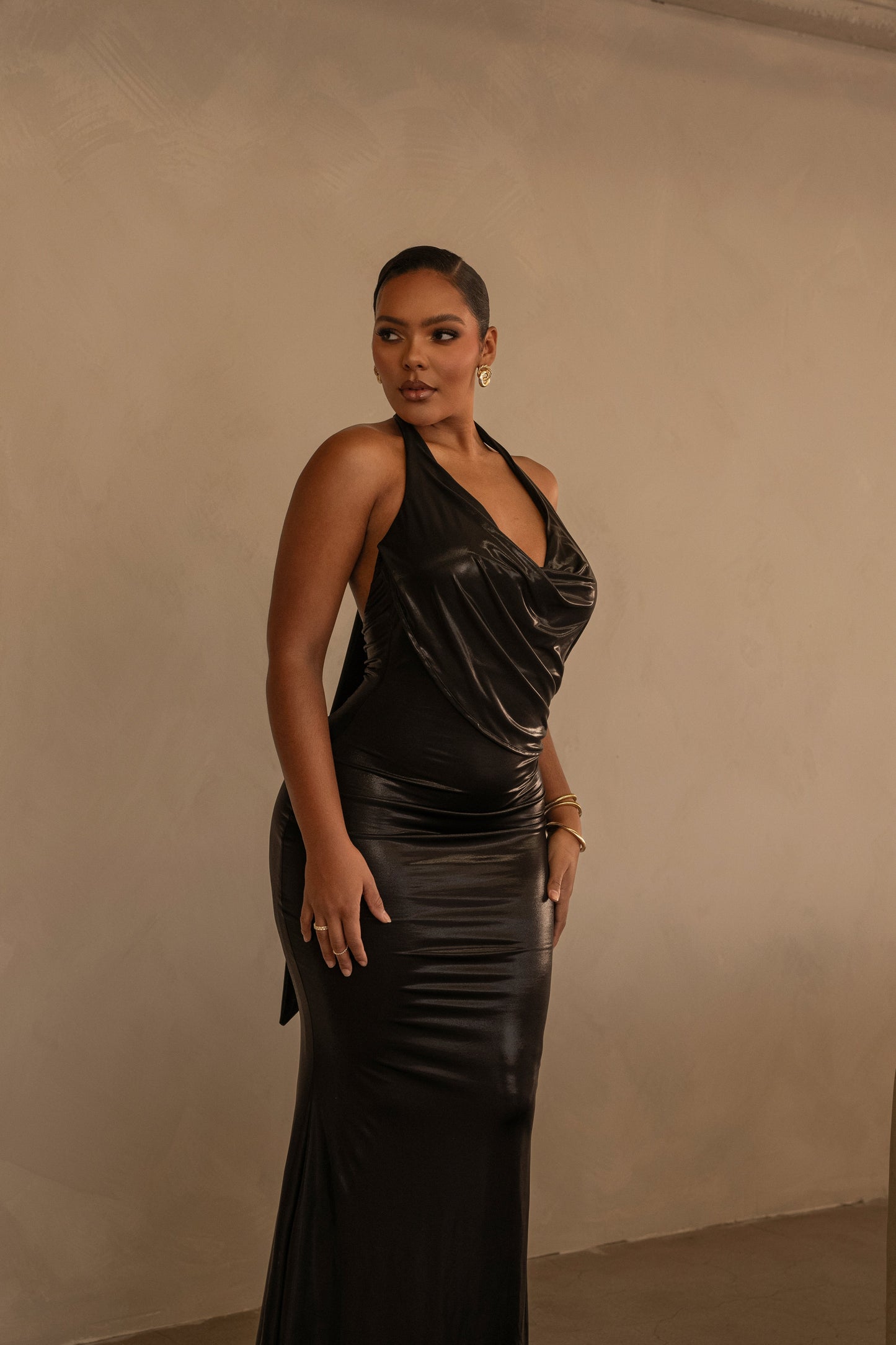 Black Bryanna Metallic Maxi Dress JLUXLABEL
