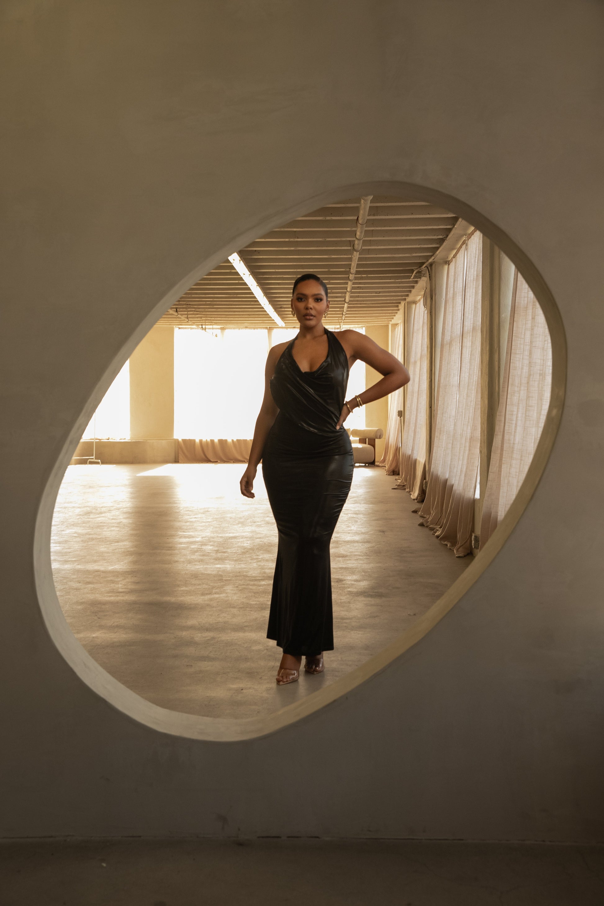 Black Bryanna Metallic Maxi Dress JLUXLABEL