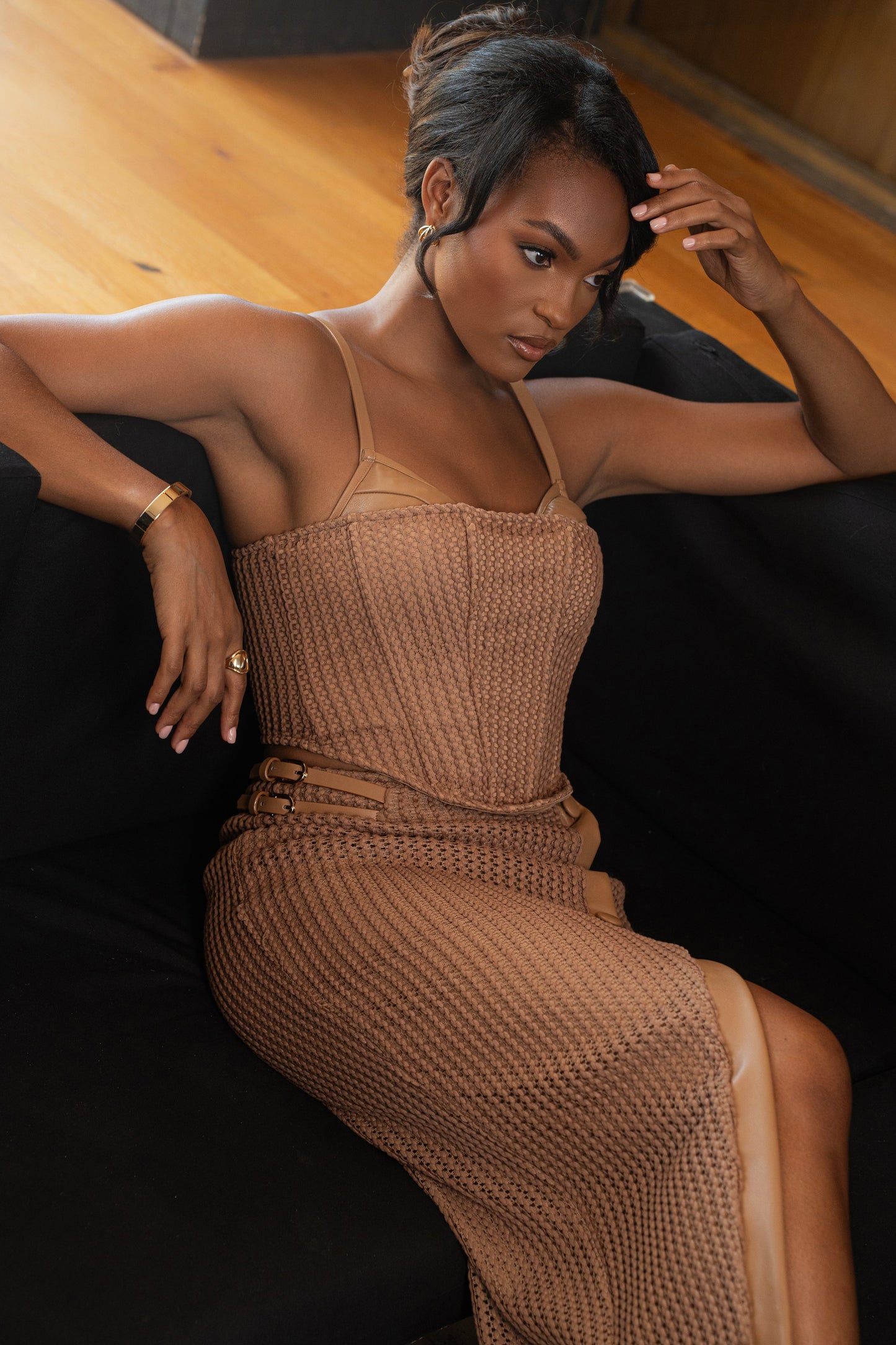 Tan Textured Harley Corset Top JLUXLABEL