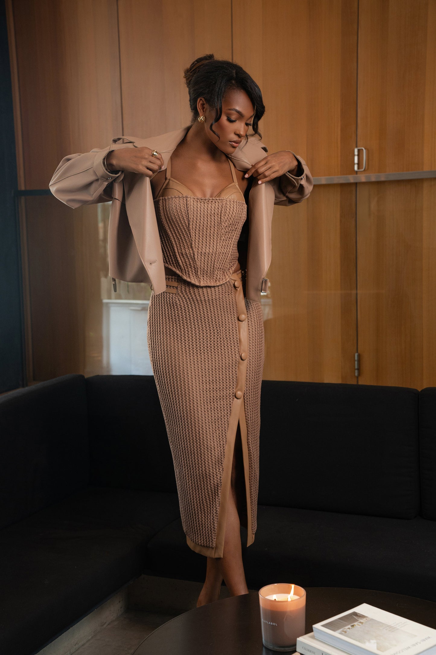 Tan Textured Harley Corset Top JLUXLABEL