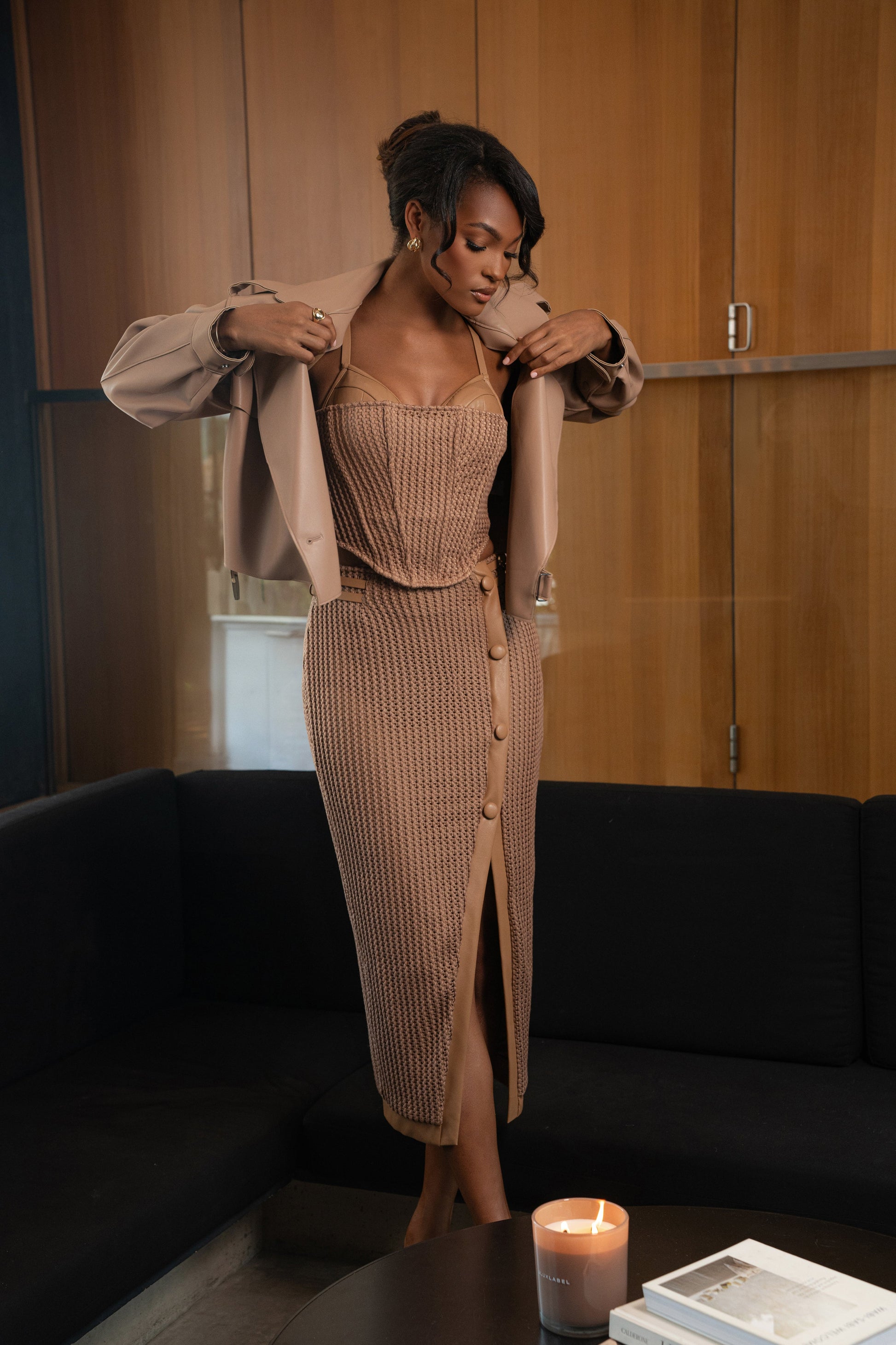 Tan Textured Harley Corset Top JLUXLABEL
