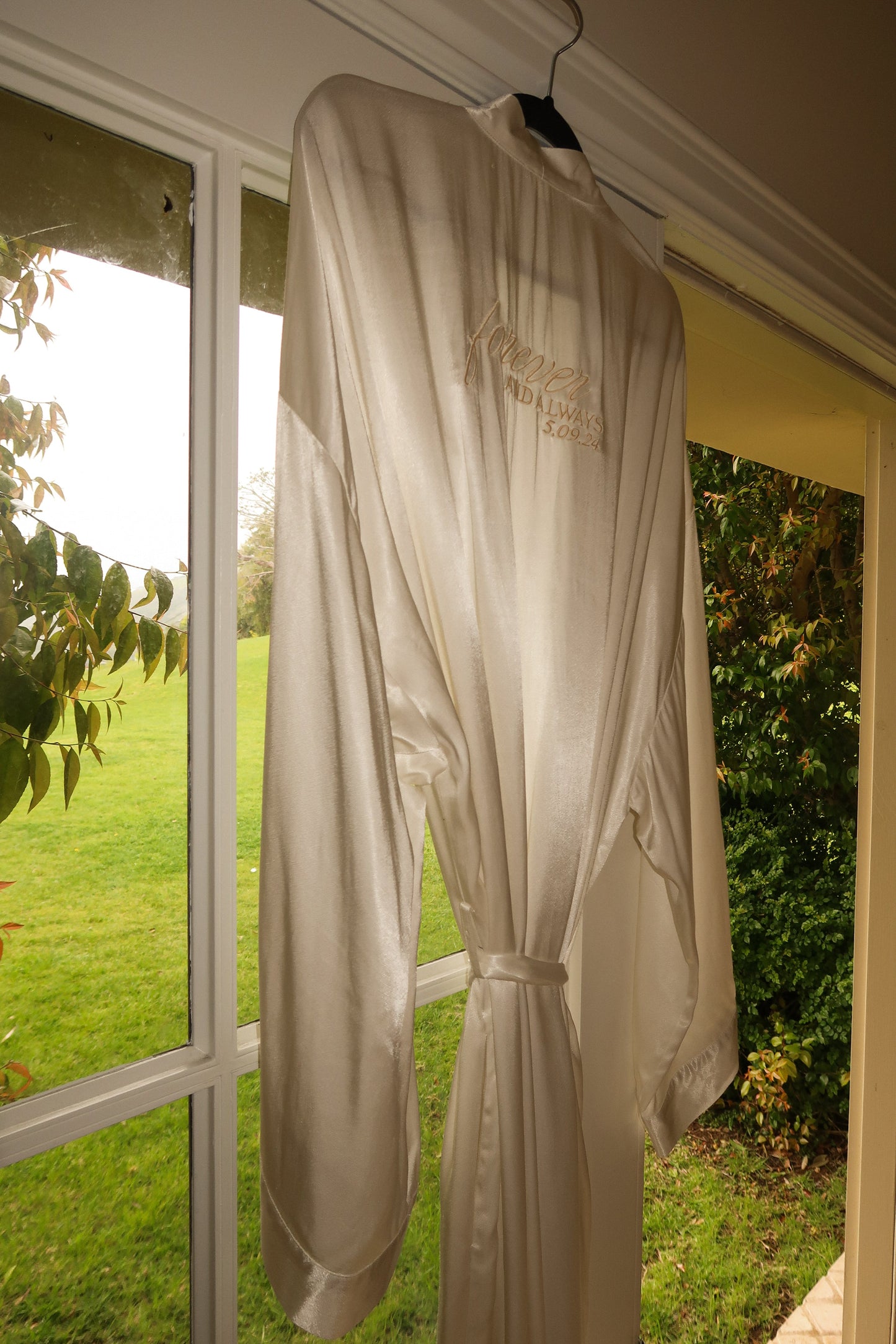 Champagne Forever And Always Satin Robe JLUXLABEL