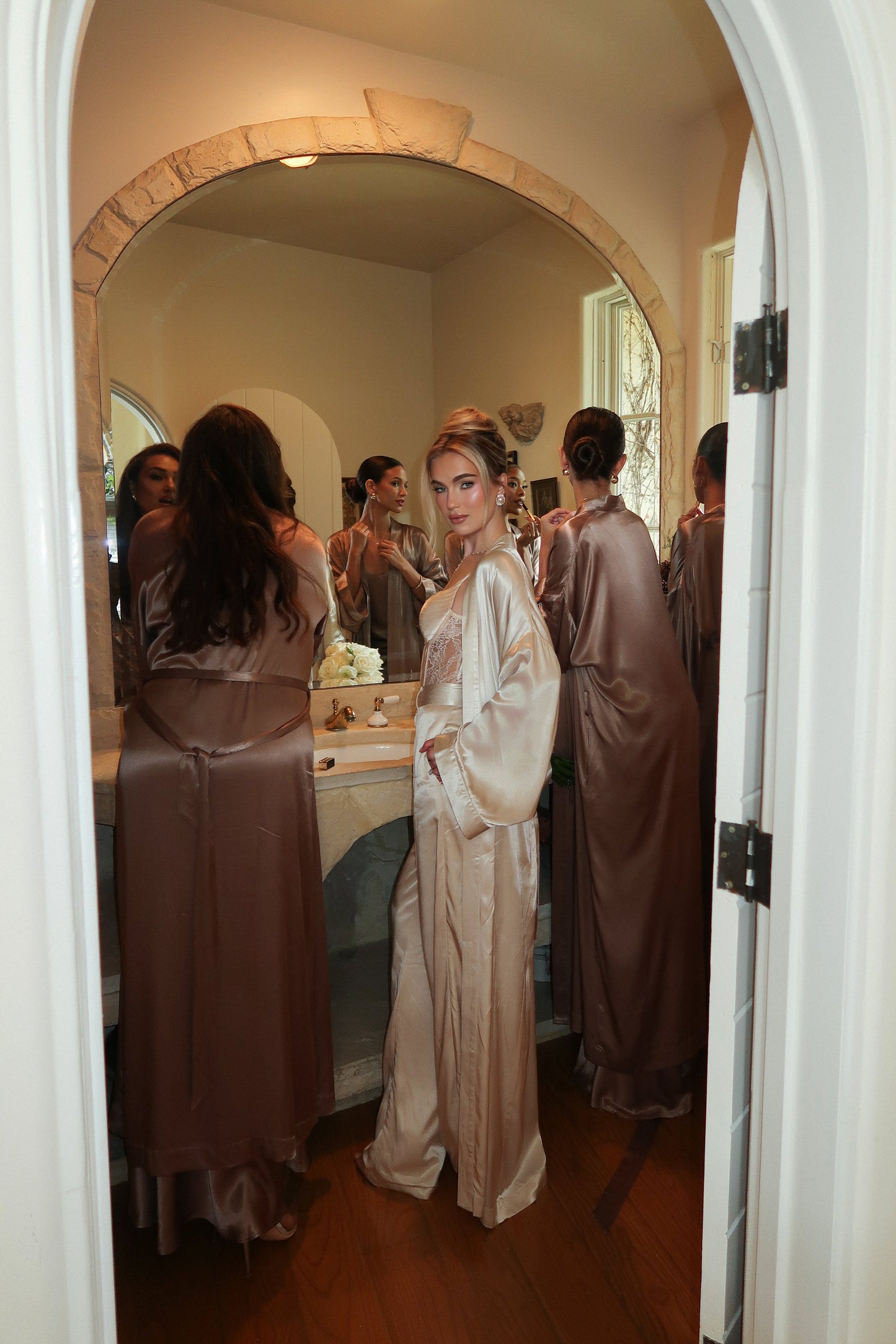 Champagne Forever And Always Satin Robe JLUXLABEL
