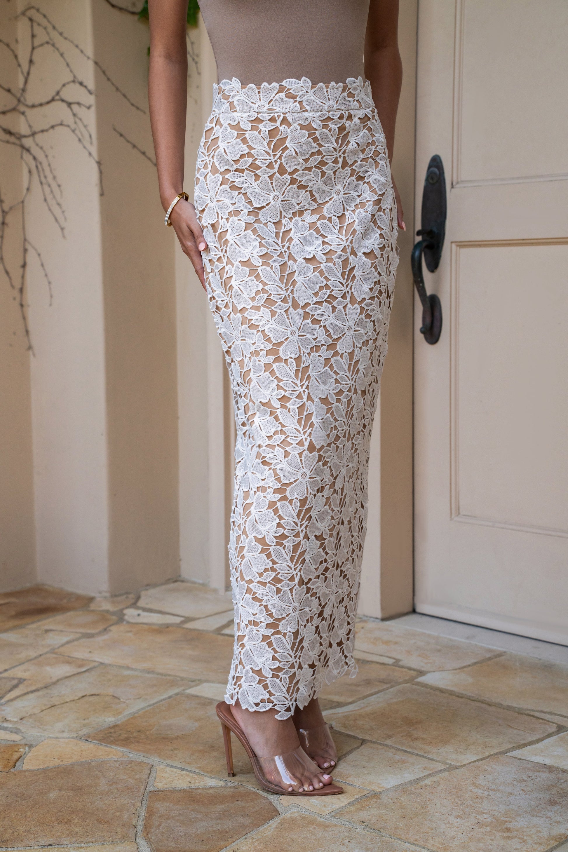 Ivory Lace Romance Maxi Skirt JLUXLABEL