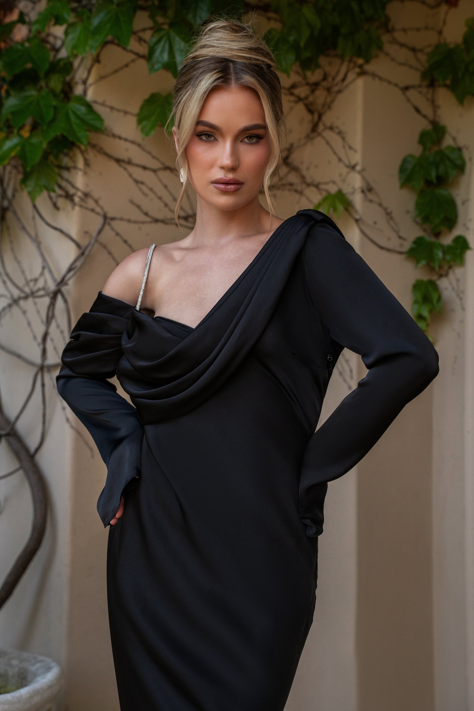 Black One And Only Satin Dress JLUXLABEL