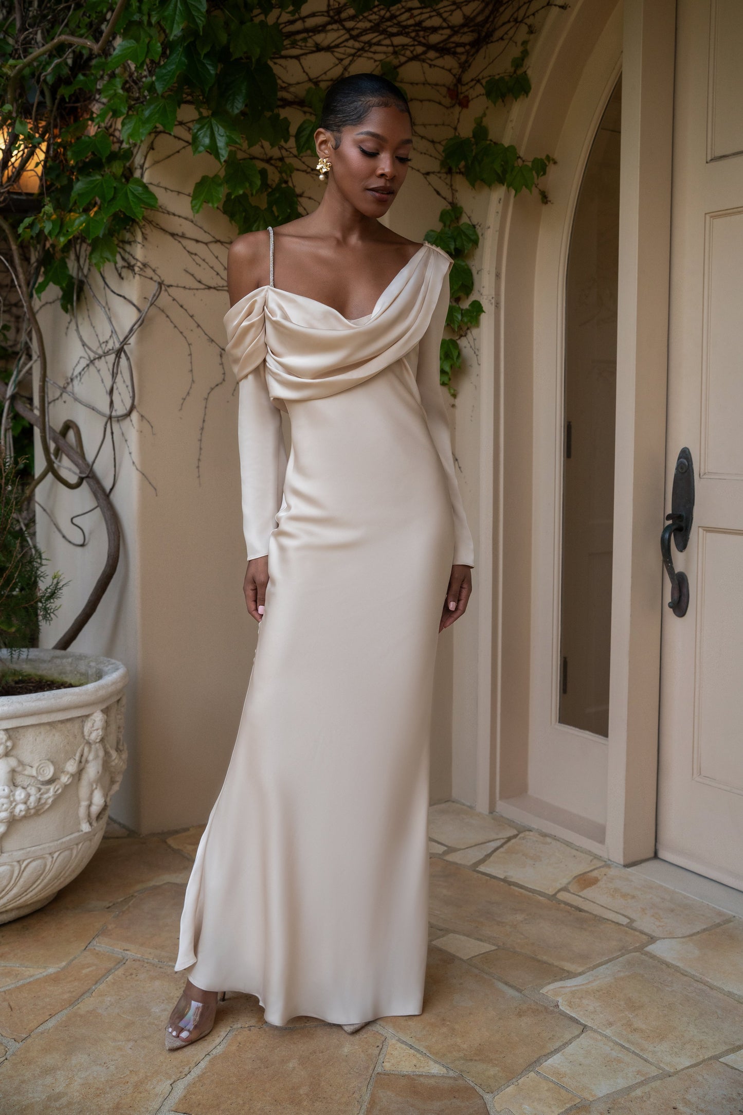Champagne One And Only Satin Dress NEWFASHIONEDGE
