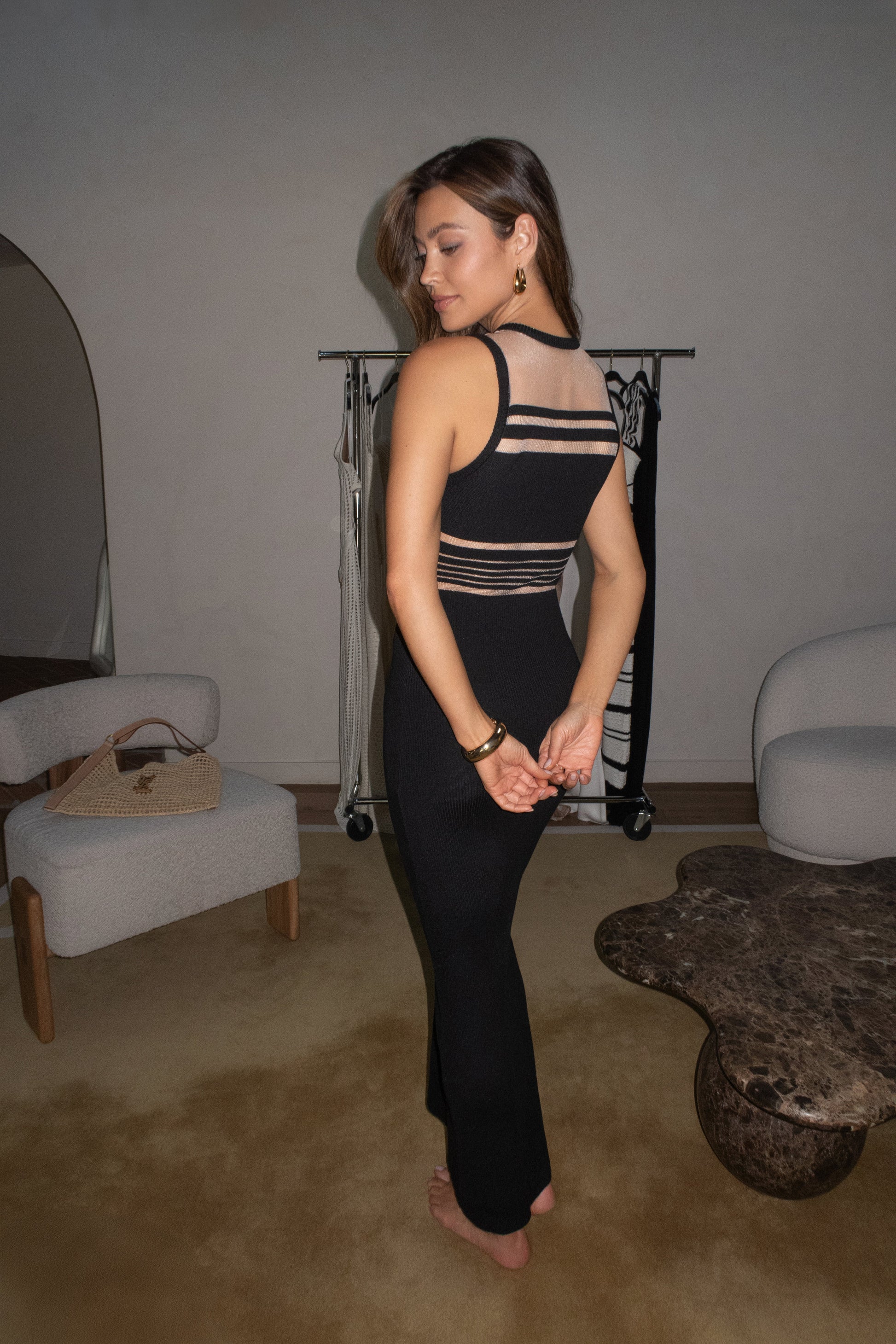 Black Jianna Striped Maxi Dress JLUXLABEL