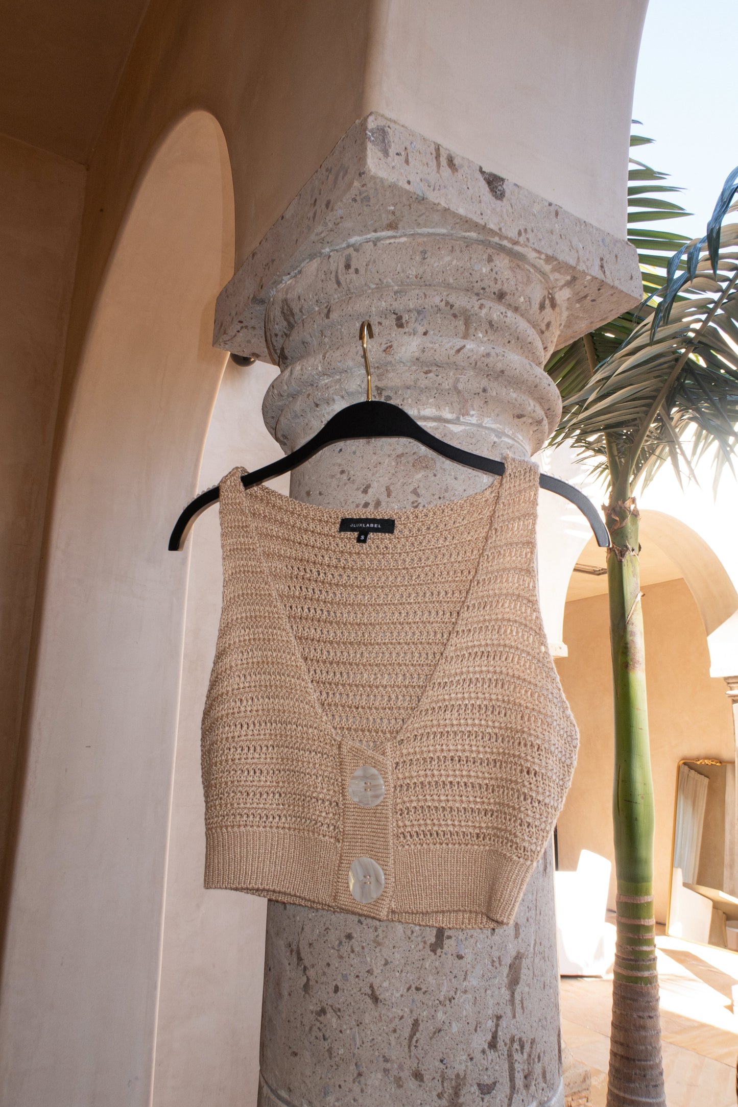 Beige Salmah Crochet Top JLUXLABEL