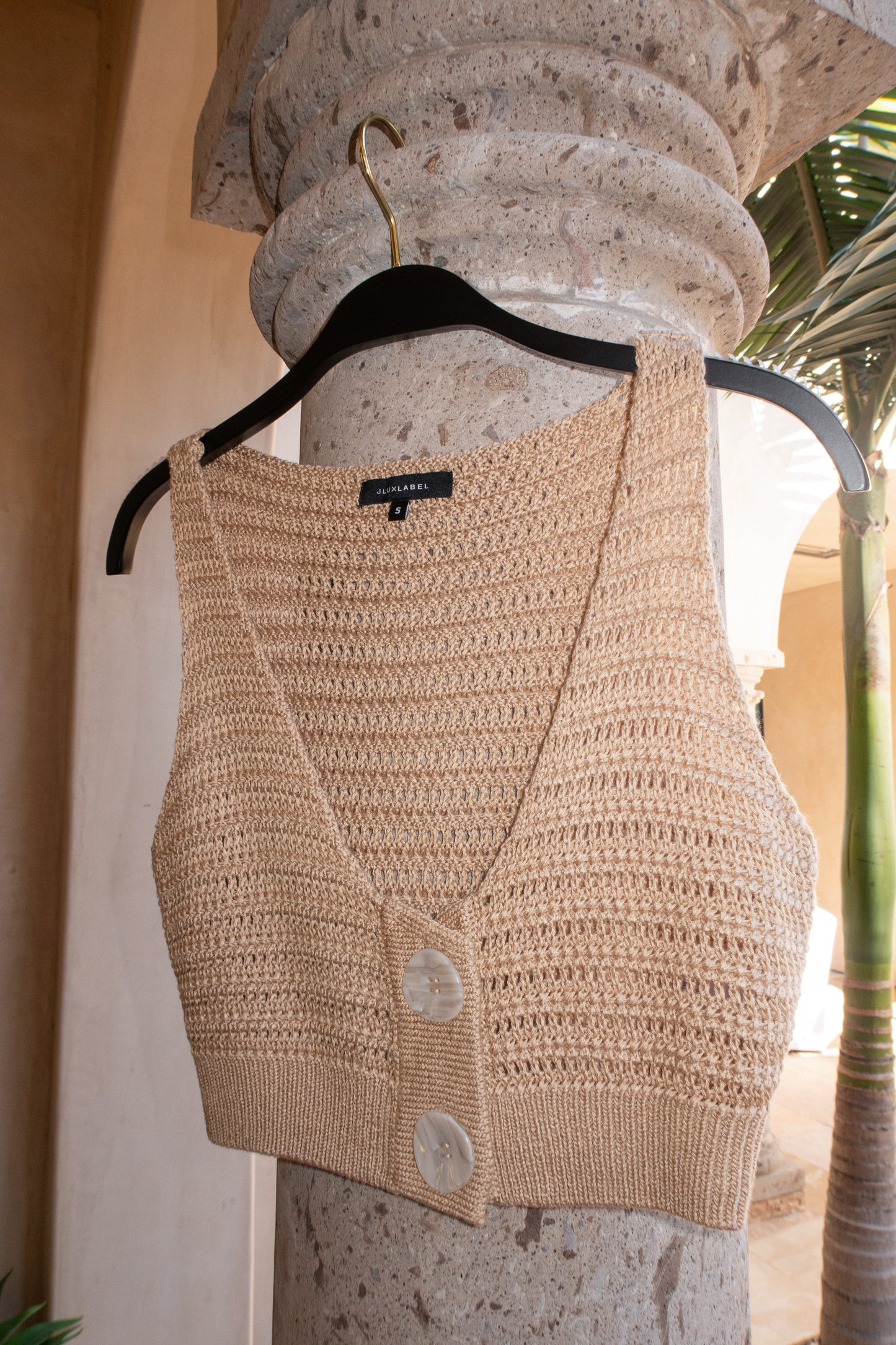Beige Salmah Crochet Top JLUXLABEL