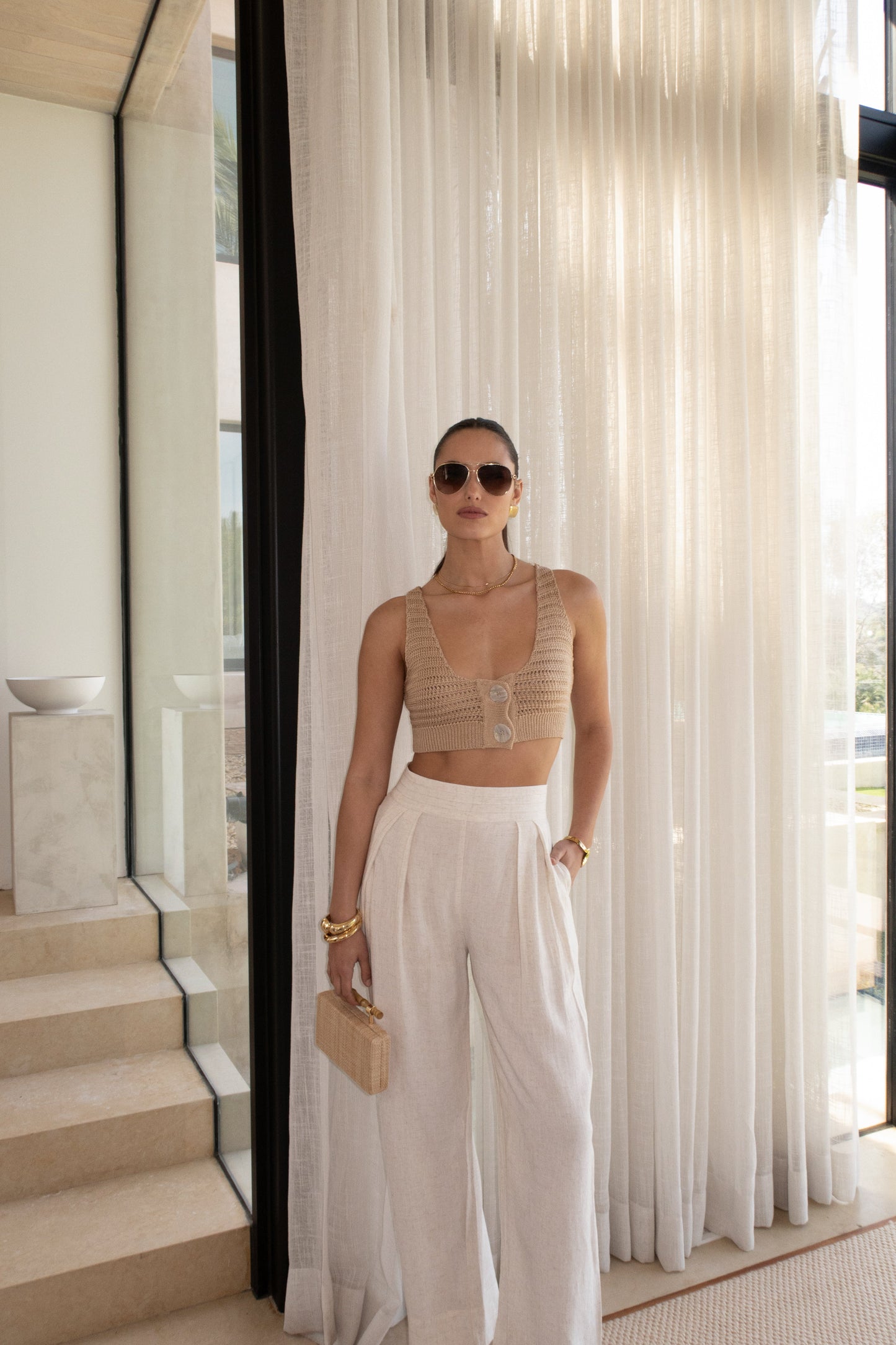 Beige Salmah Crochet Top JLUXLABEL