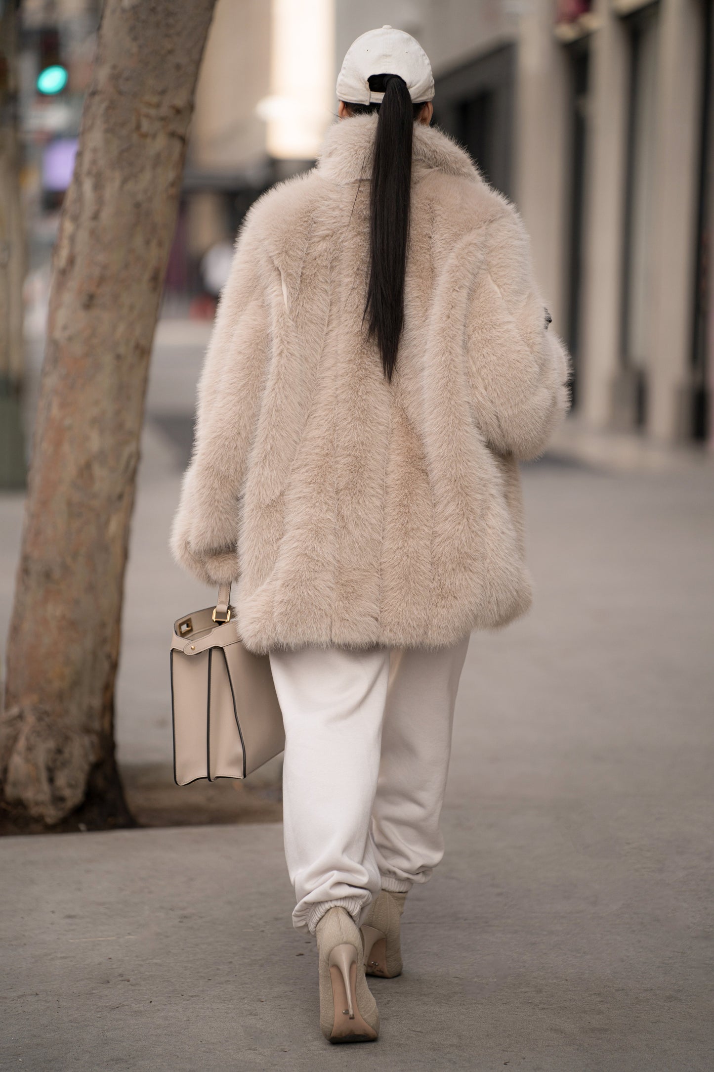 Beige Cropped Manhattan Faux Fur Coat JLUXLABEL