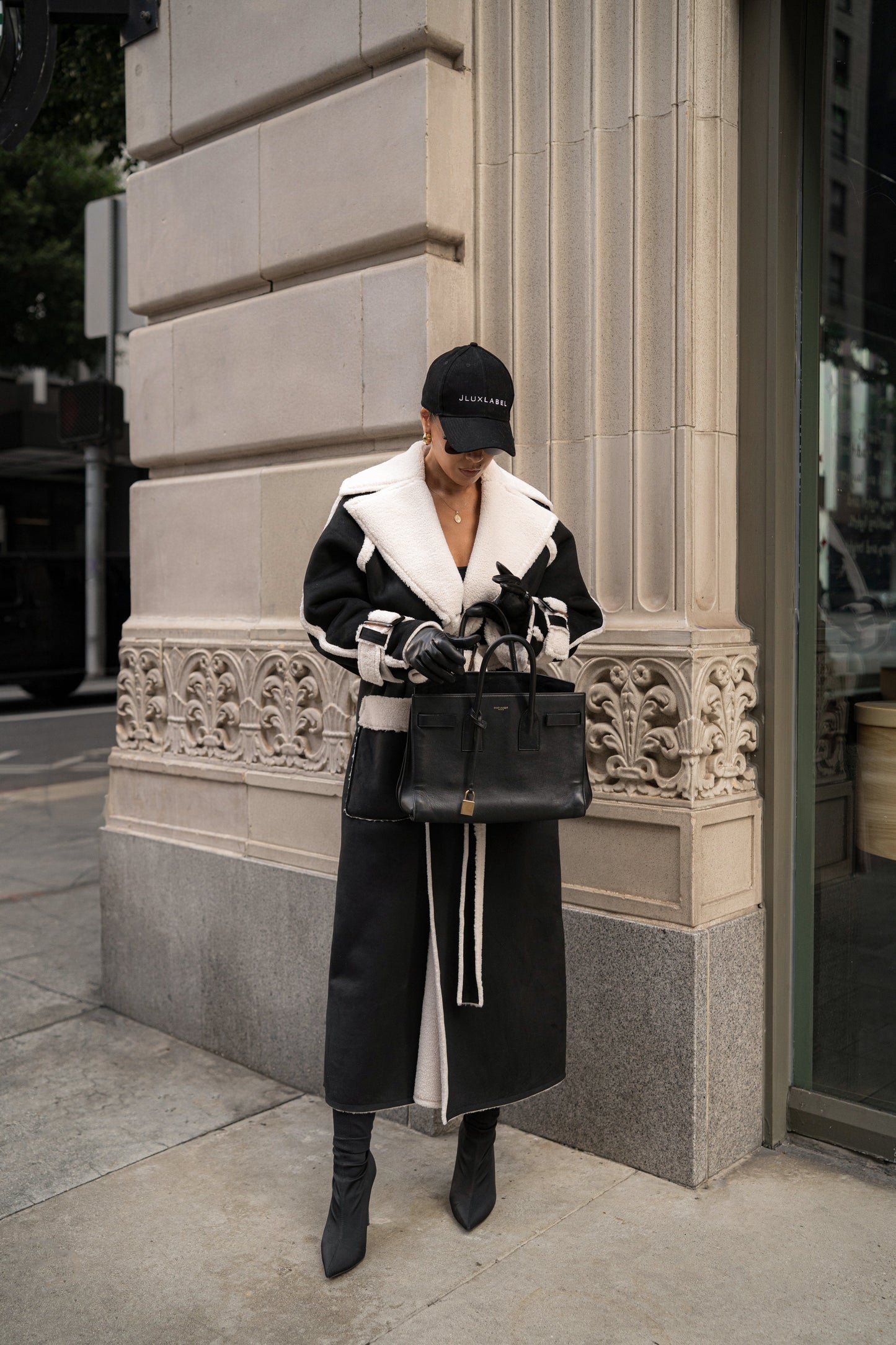 Black Suede And Sherpa Reversible Coat JLUXLABEL