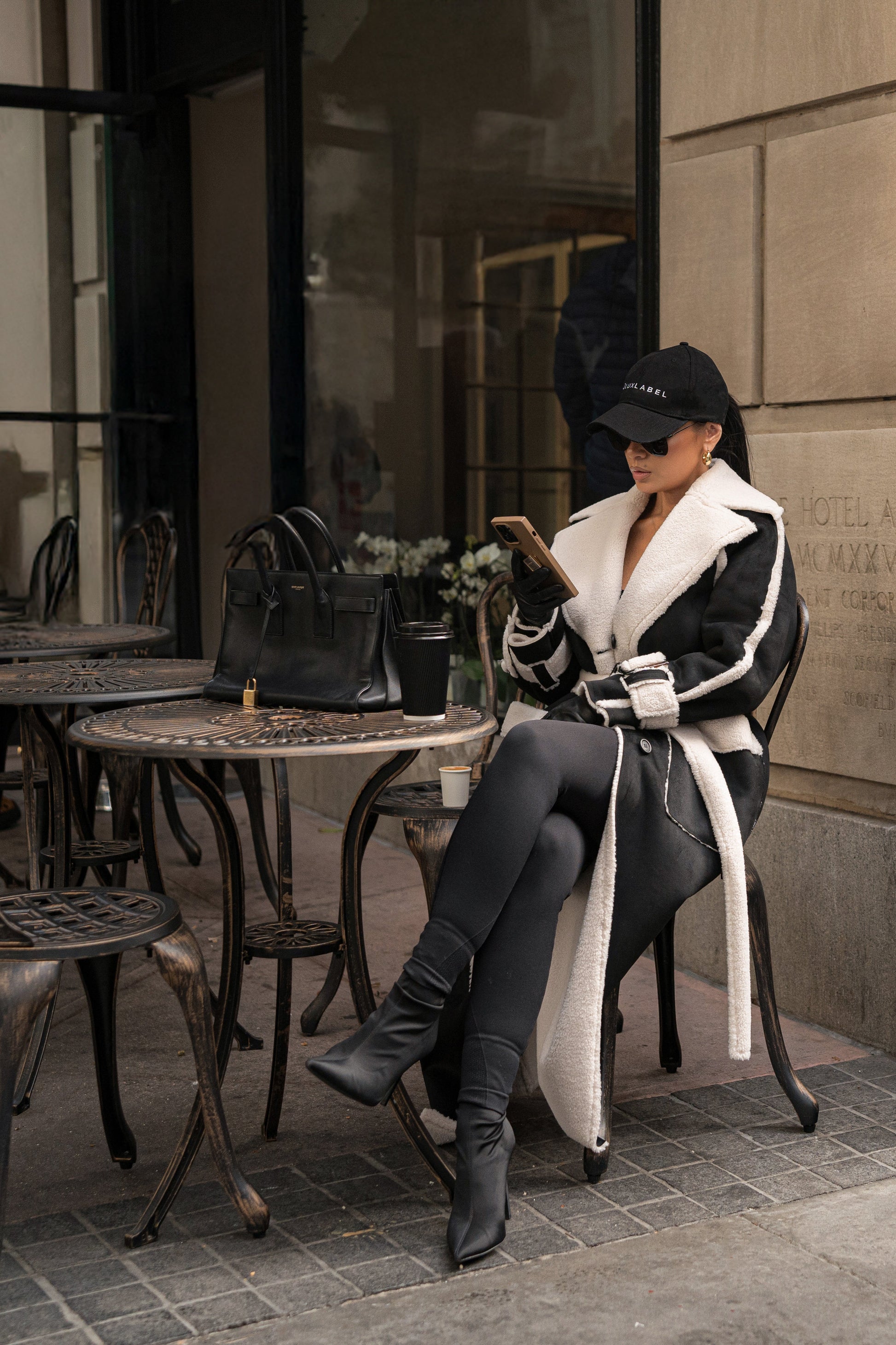 Black Suede And Sherpa Reversible Coat JLUXLABEL