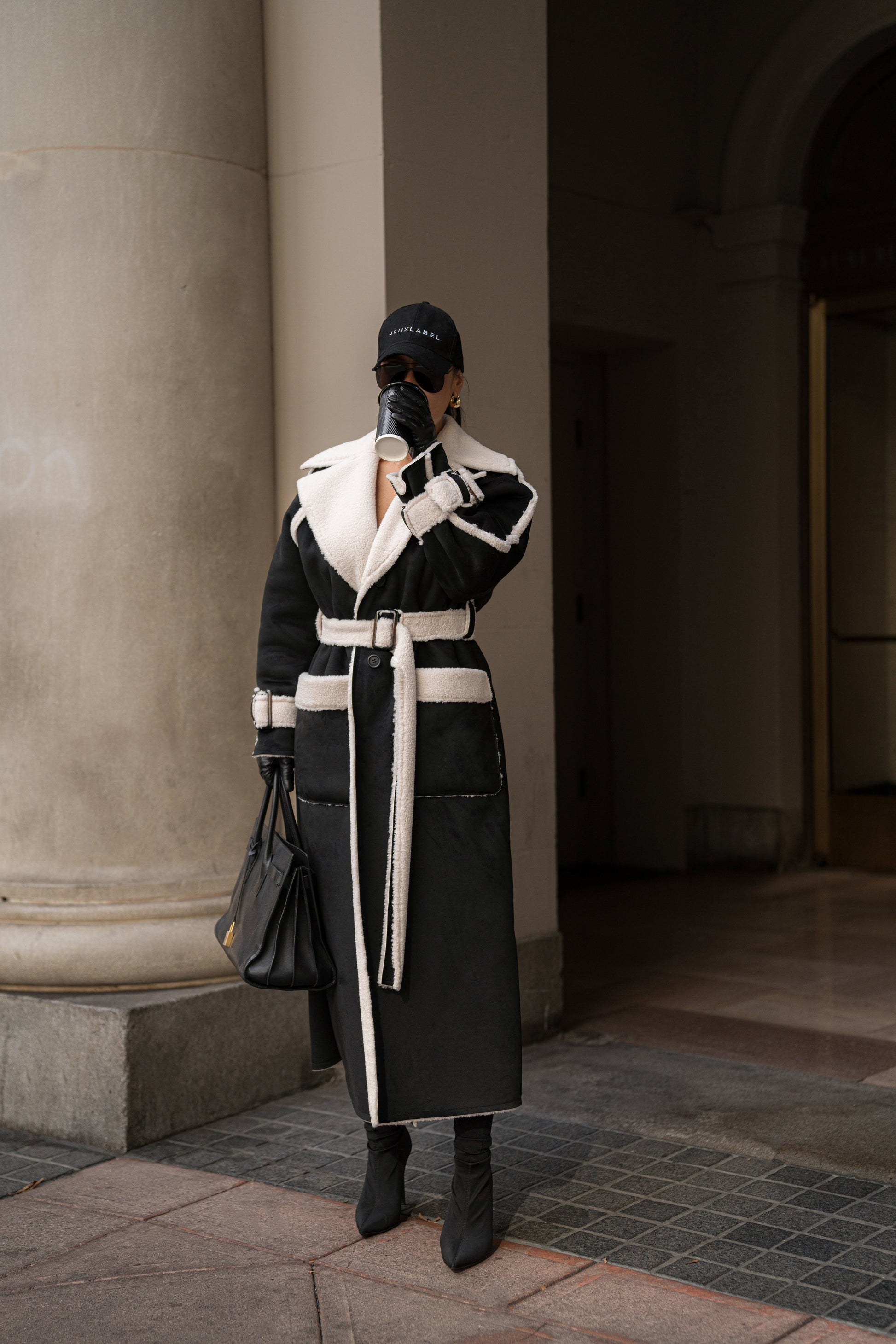 Black Suede And Sherpa Reversible Coat JLUXLABEL