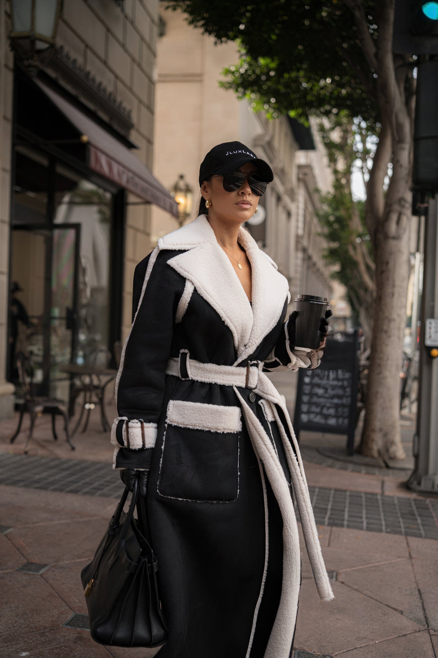 Black Suede And Sherpa Reversible Coat JLUXLABEL