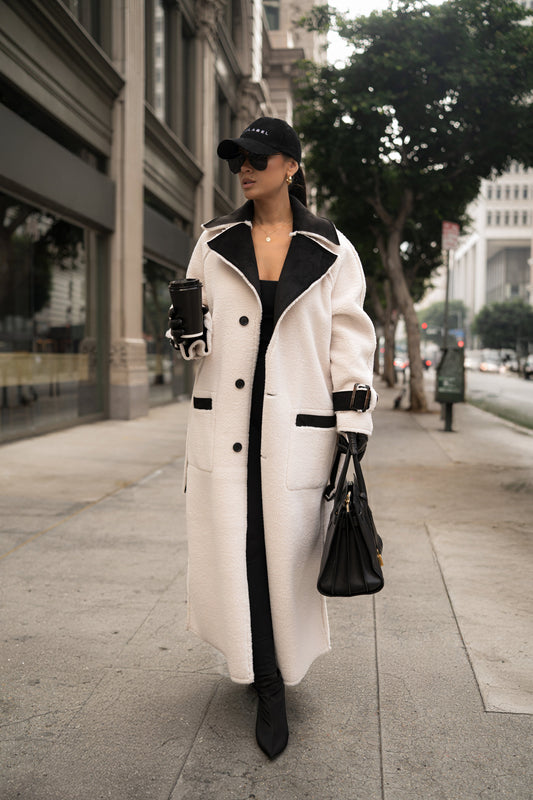 Black Suede And Sherpa Reversible Coat JLUXLABEL