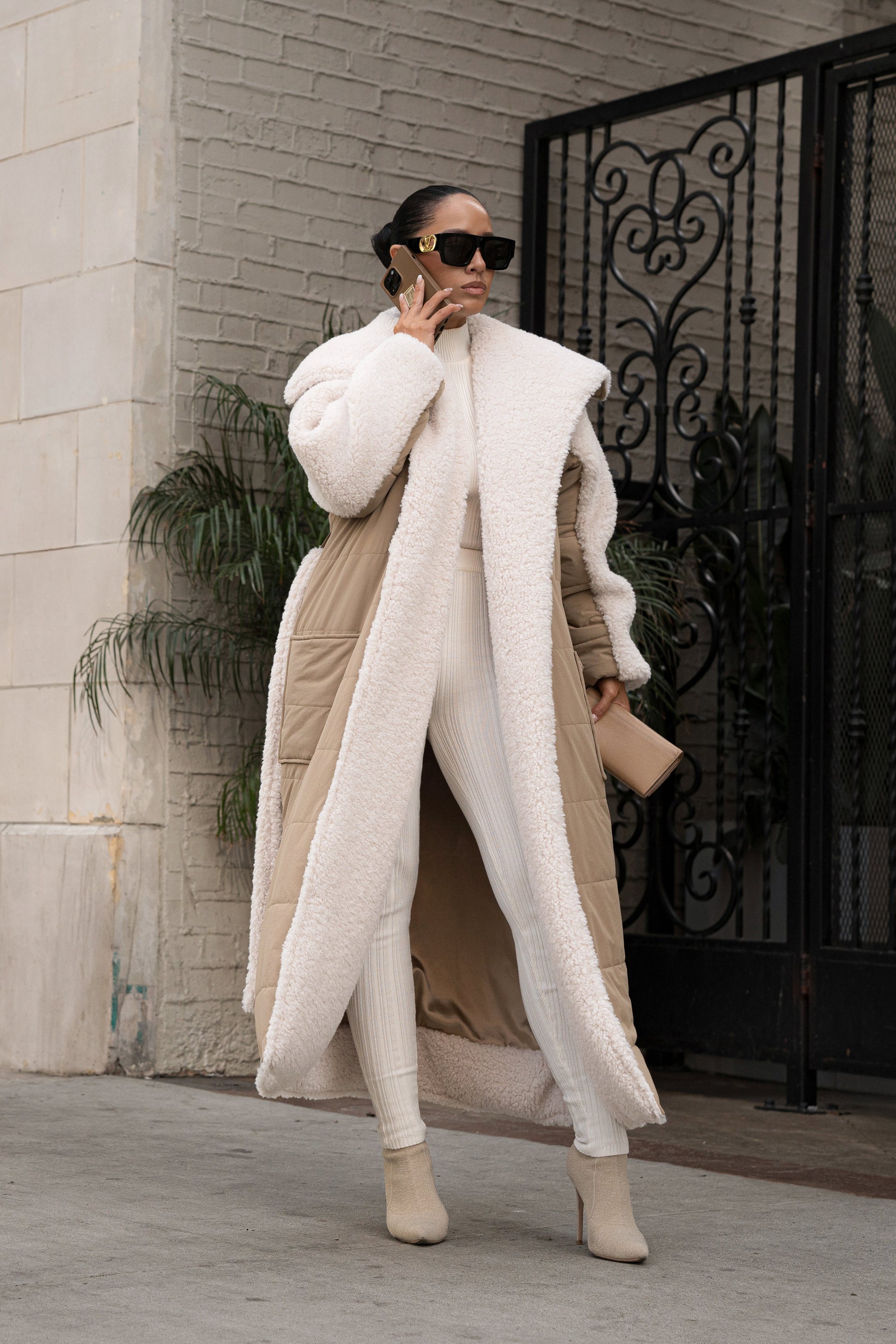 Beige/Ivory Contrast Sherpa Coat JLUXLABEL